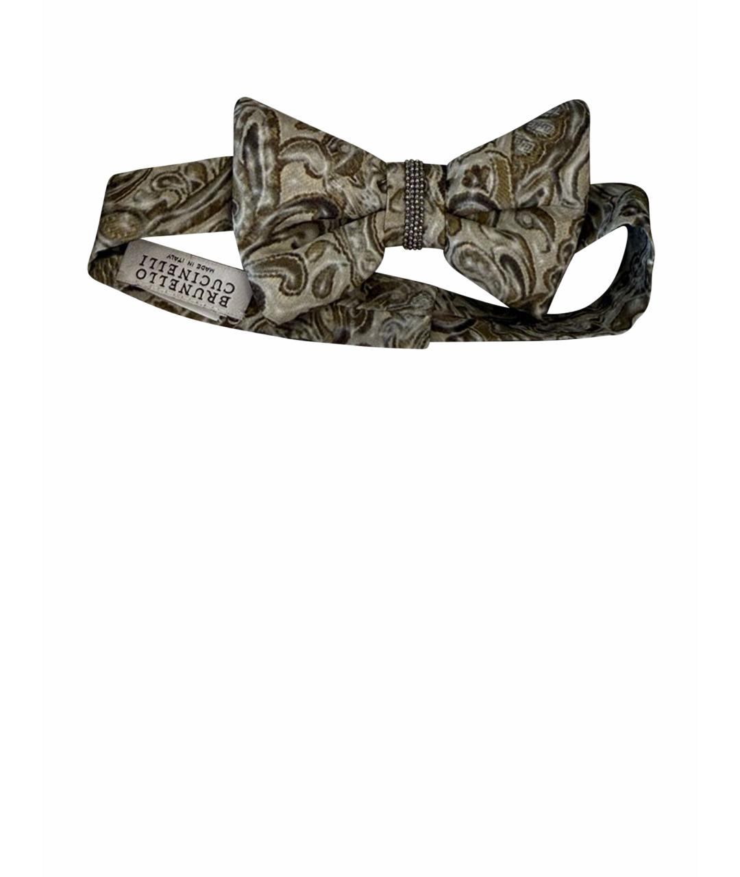 BRUNELLO CUCINELLI Бежевый шелковый бабочка/галстук, фото 4