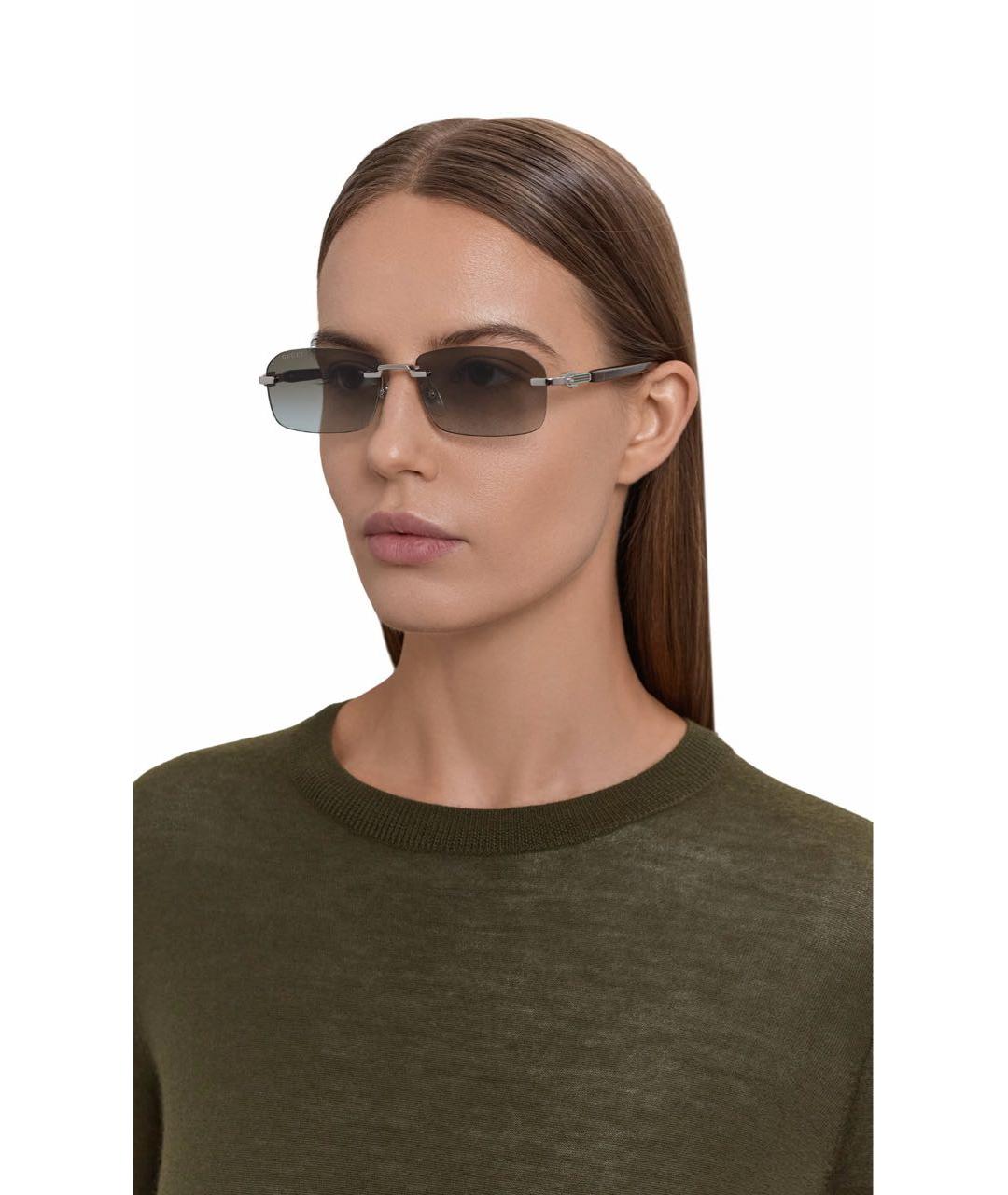 GUCCI Серебряные металлические солнцезащитные очки, фото 5