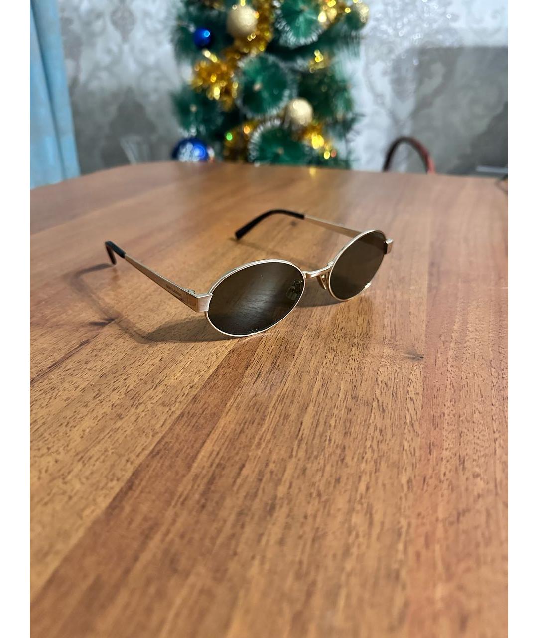 SAINT LAURENT Золотые металлические солнцезащитные очки, фото 2