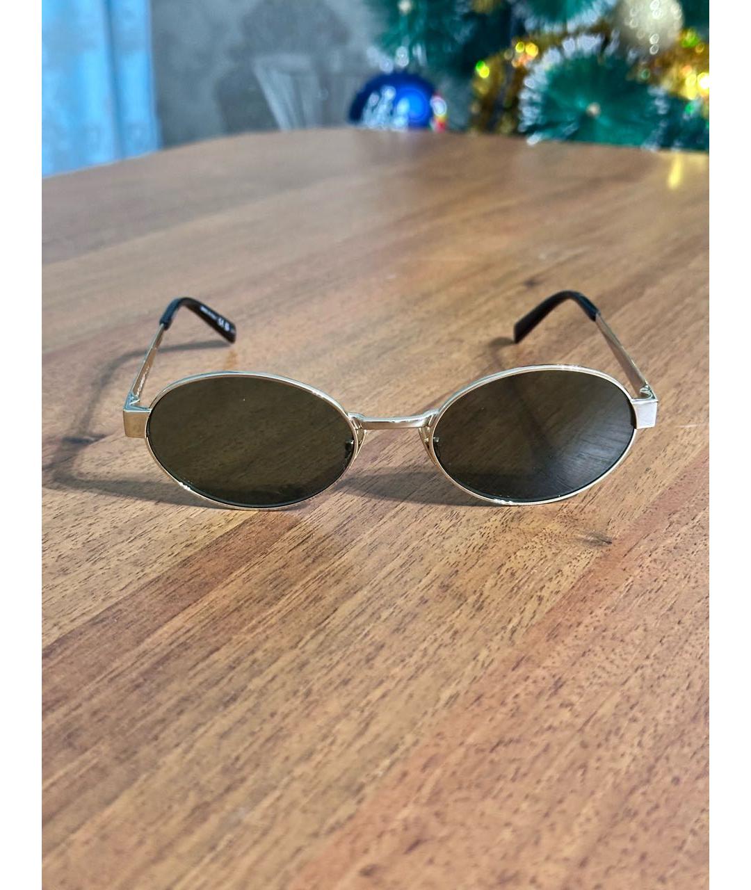 SAINT LAURENT Золотые металлические солнцезащитные очки, фото 6