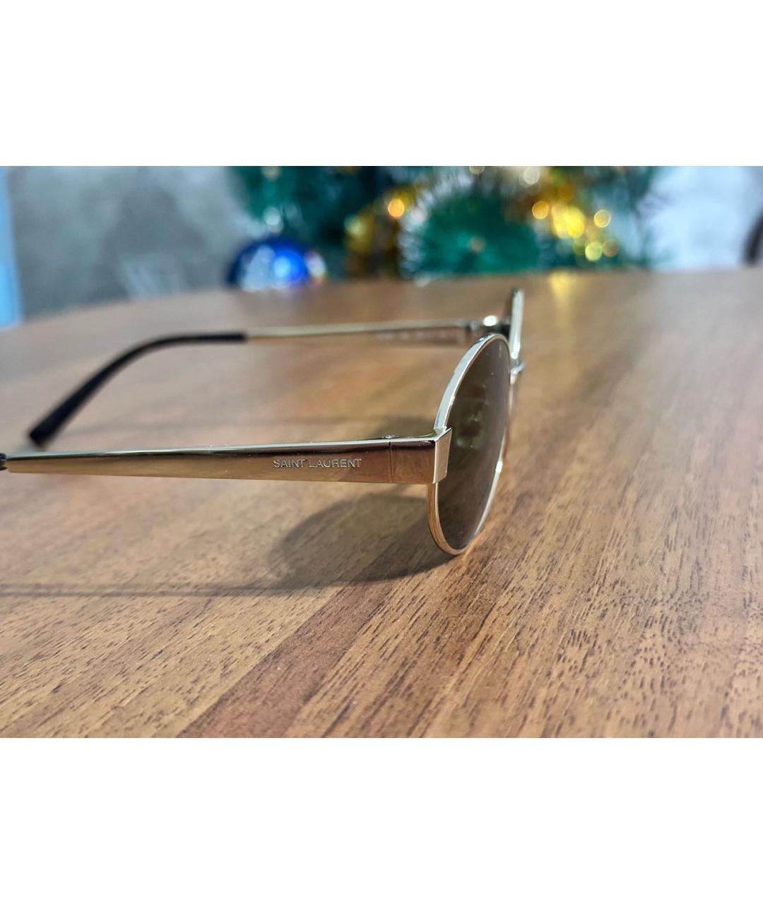 SAINT LAURENT Золотые металлические солнцезащитные очки, фото 3