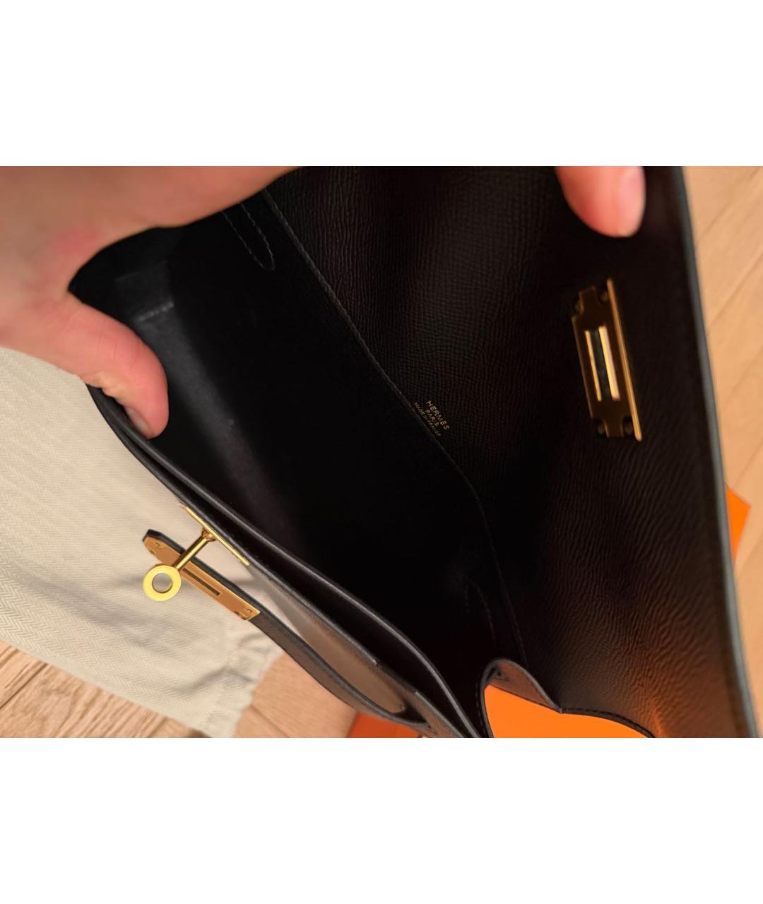 HERMES Черная кожаная барсетка, фото 8