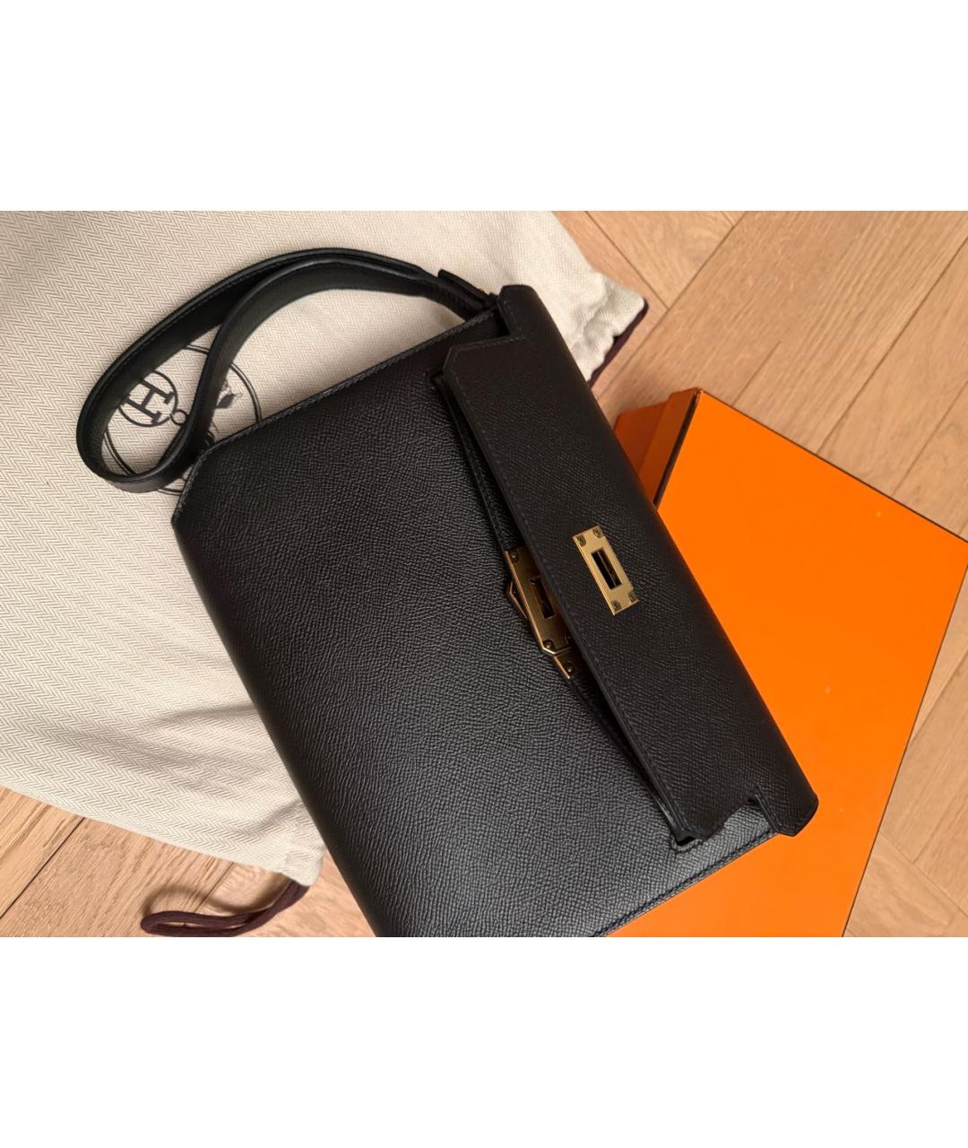 HERMES Черная кожаная барсетка, фото 6
