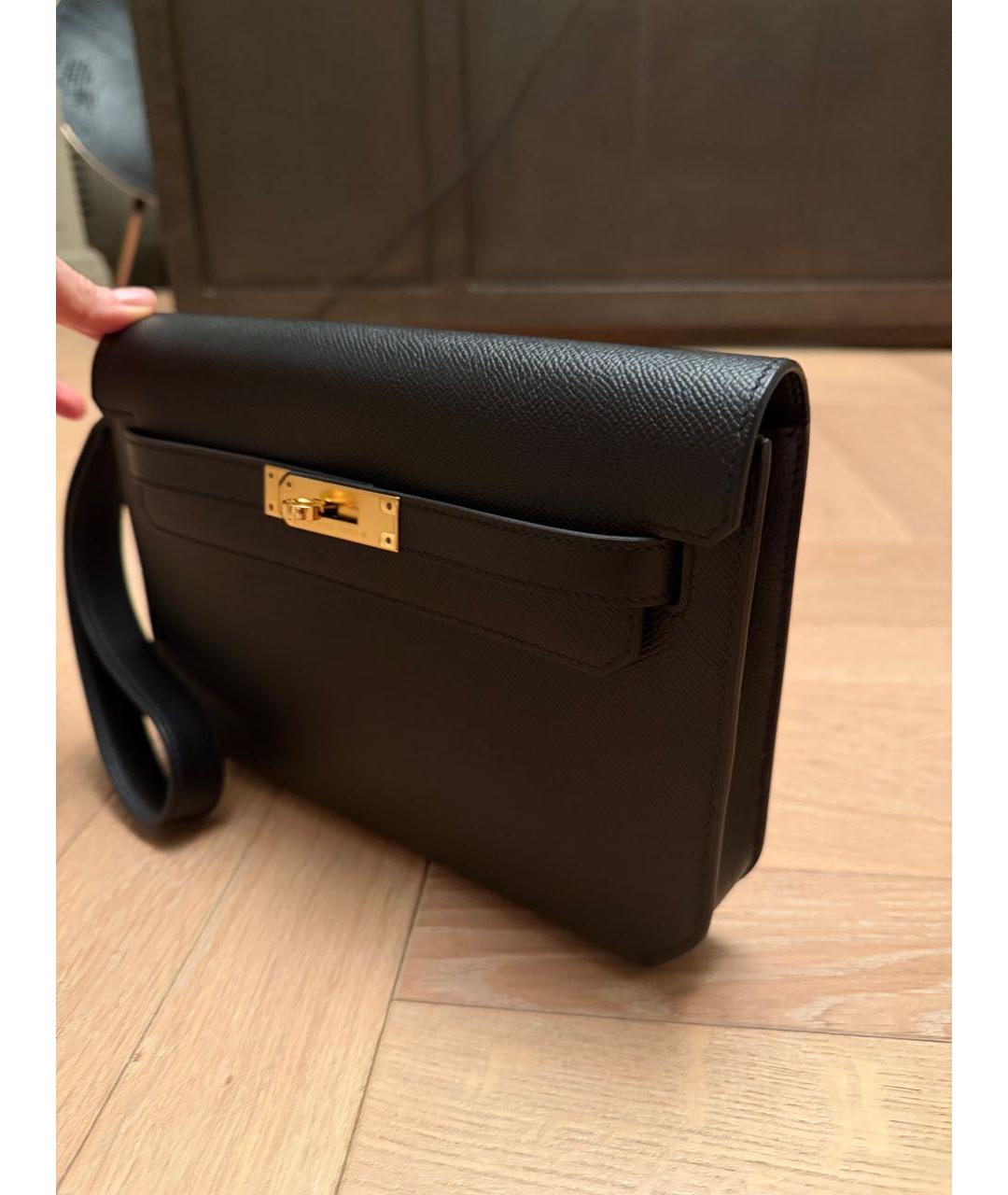 HERMES Черная кожаная барсетка, фото 2