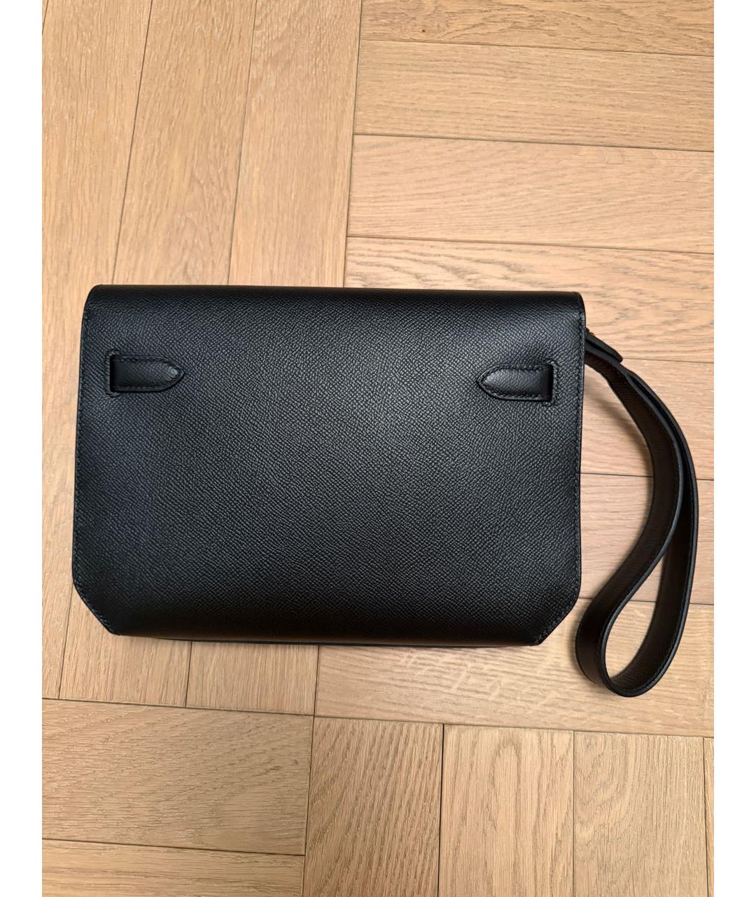 HERMES Черная кожаная барсетка, фото 3