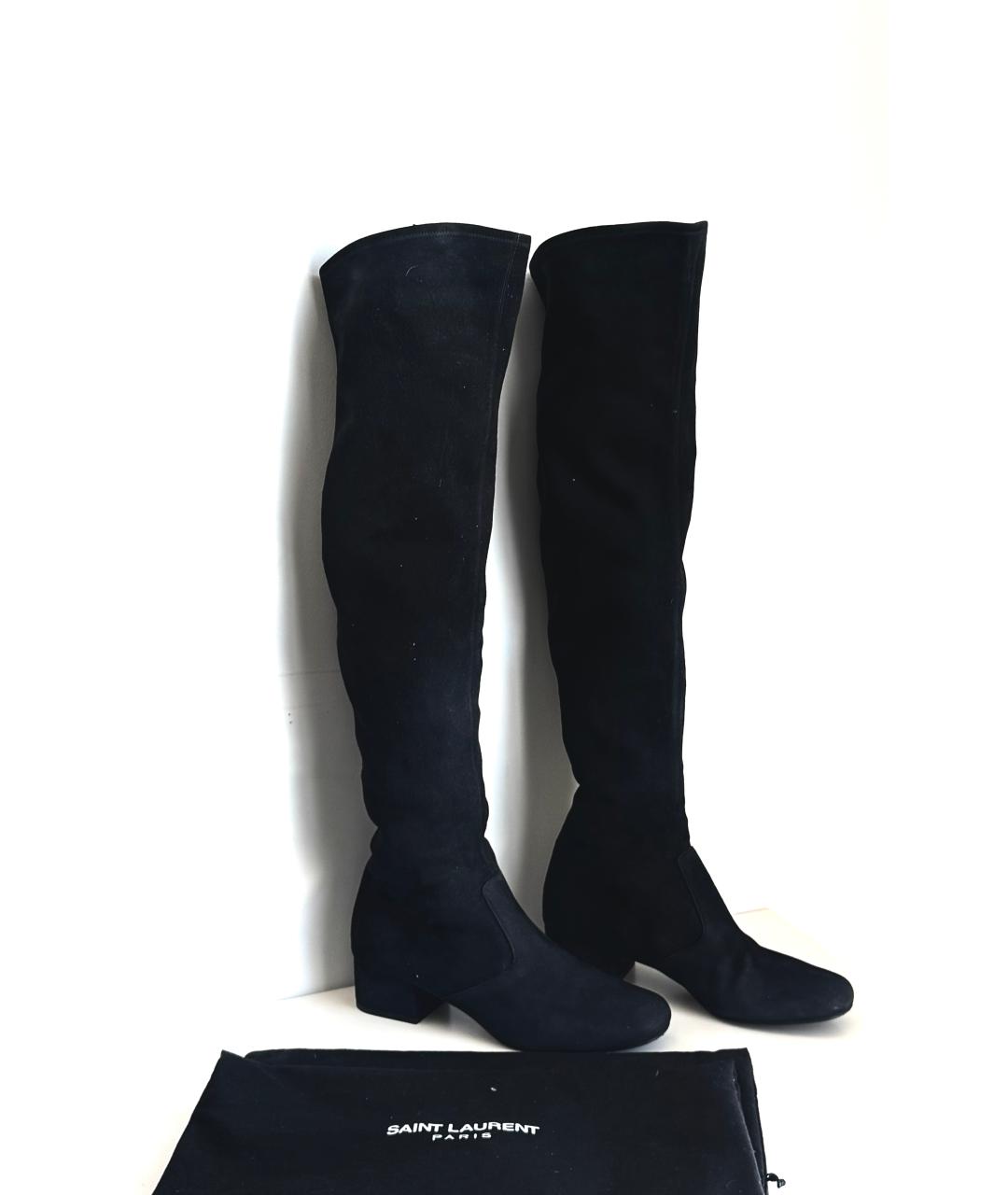 SAINT LAURENT Черные замшевые ботфорты, фото 2