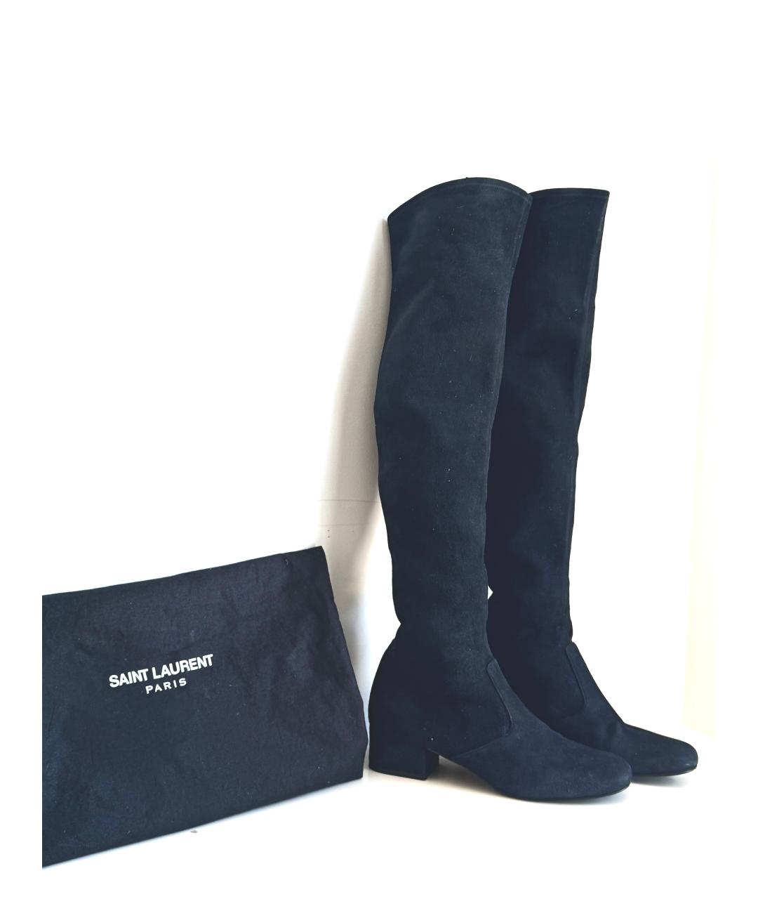 SAINT LAURENT Черные замшевые ботфорты, фото 4