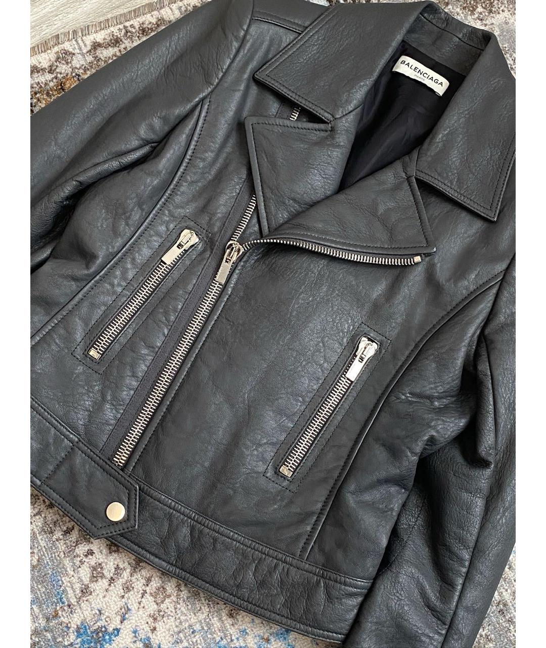 BALENCIAGA Антрацитовая кожаная куртка, фото 3