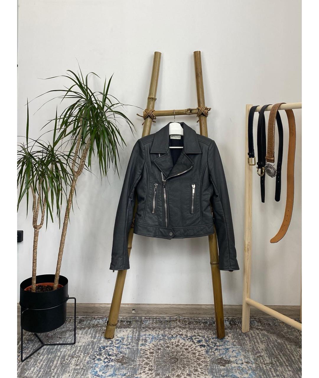 BALENCIAGA Антрацитовая кожаная куртка, фото 9