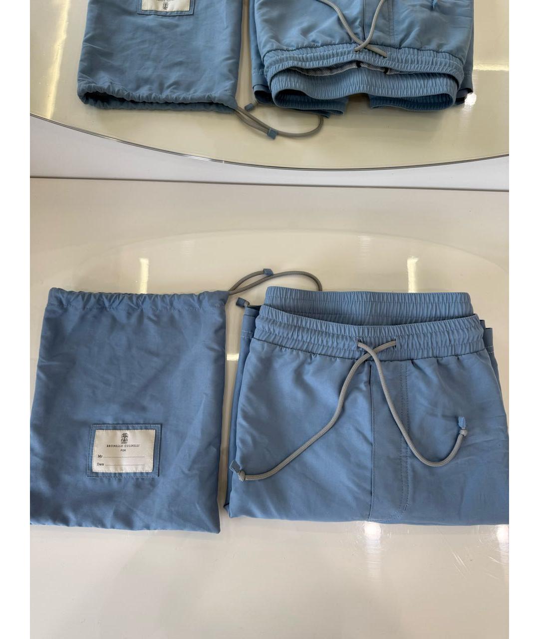 BRUNELLO CUCINELLI Голубые полиэстеровые шорты, фото 3