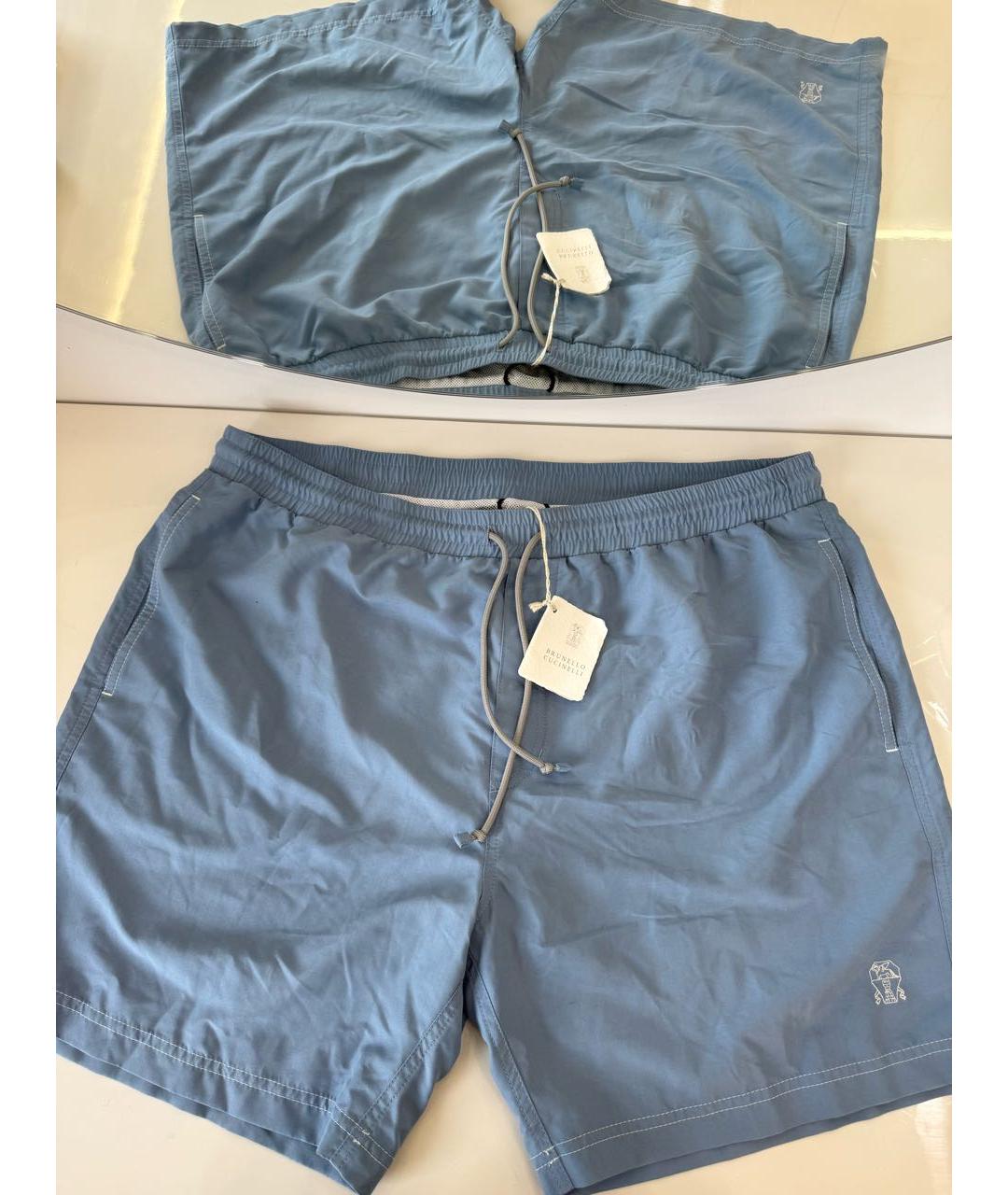 BRUNELLO CUCINELLI Голубые полиэстеровые шорты, фото 7