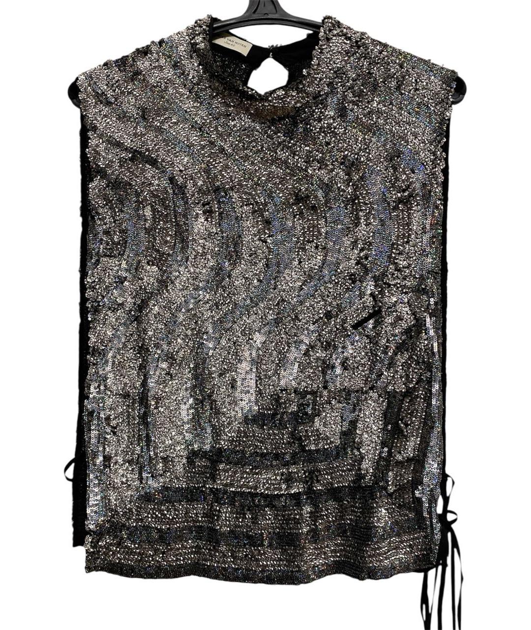 DRIES VAN NOTEN Серебряная шелковая майка, фото 6