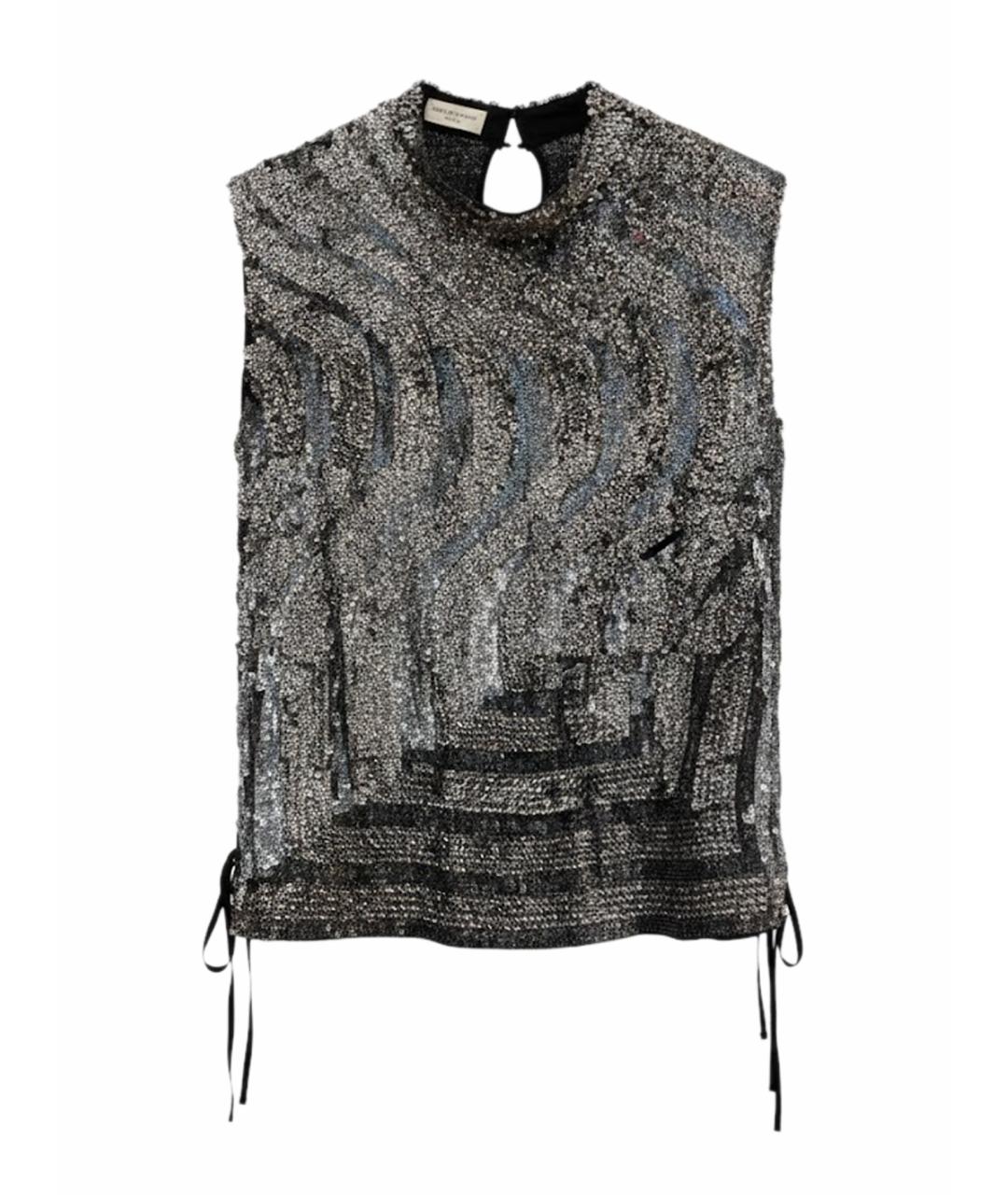 DRIES VAN NOTEN Серебряная шелковая майка, фото 1