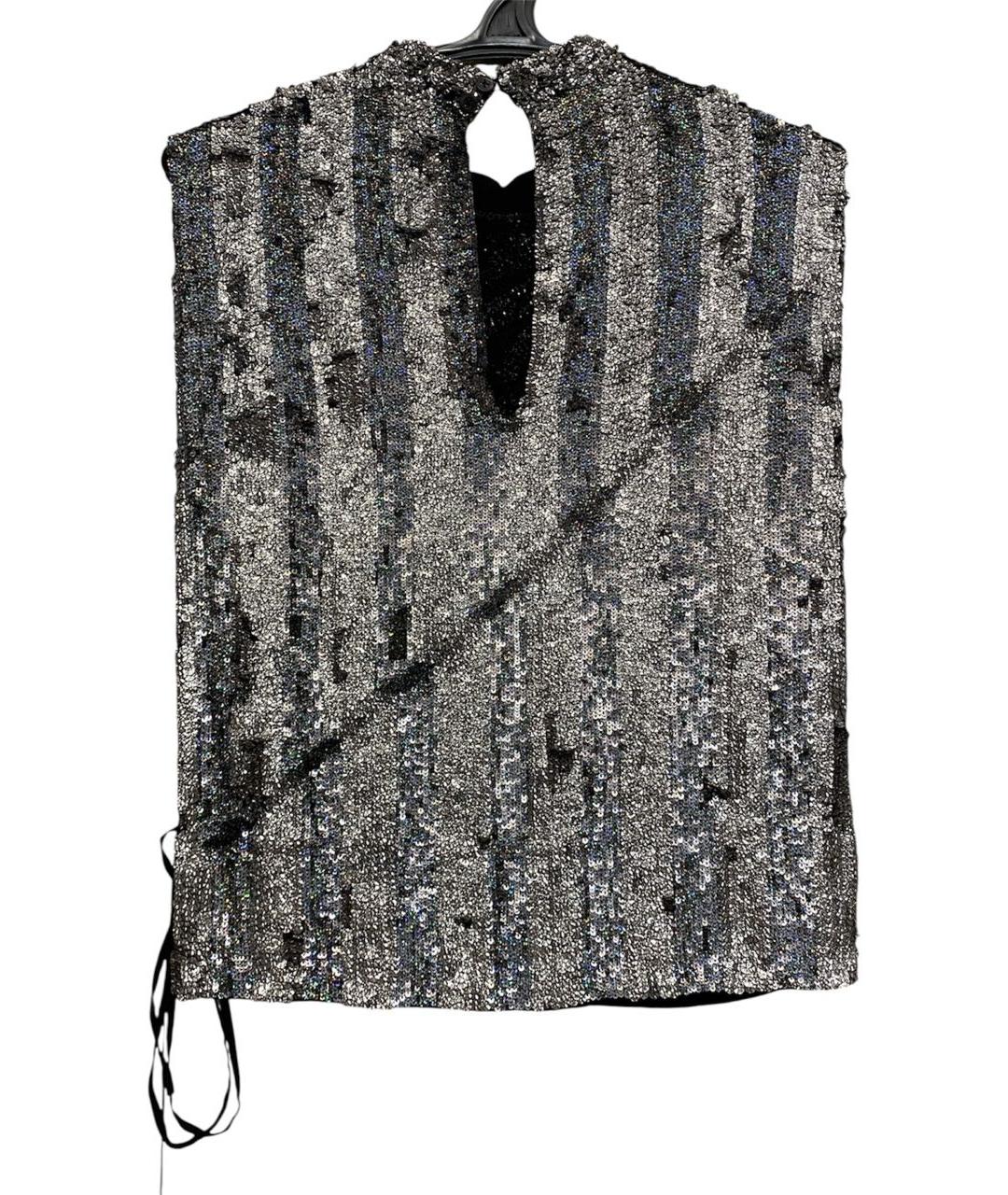 DRIES VAN NOTEN Серебряная шелковая майка, фото 2