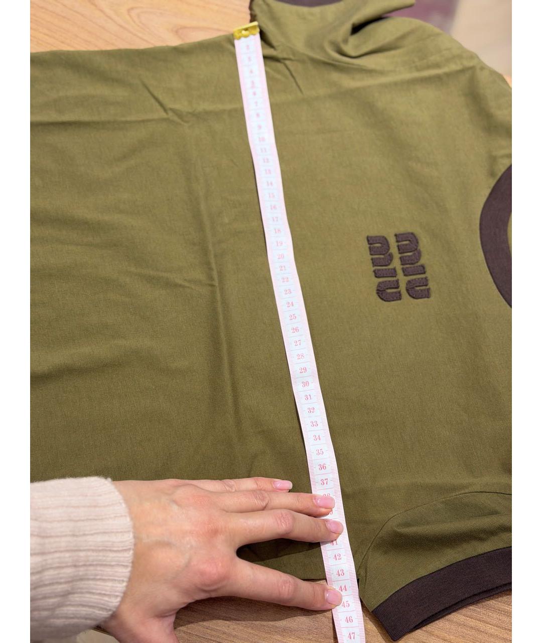 MIU MIU Хаки хлопковая футболка, фото 7