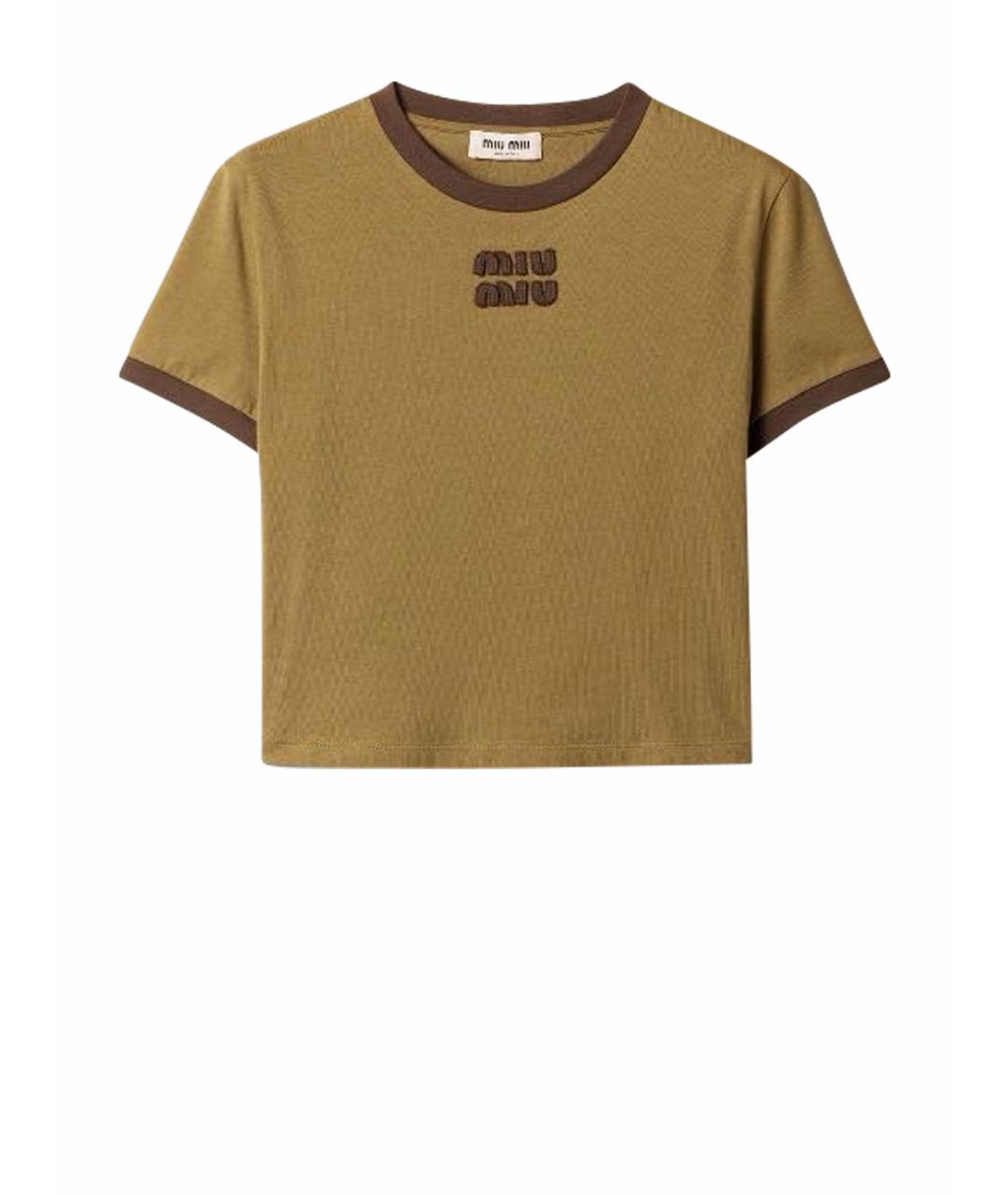 MIU MIU Хаки хлопковая футболка, фото 1