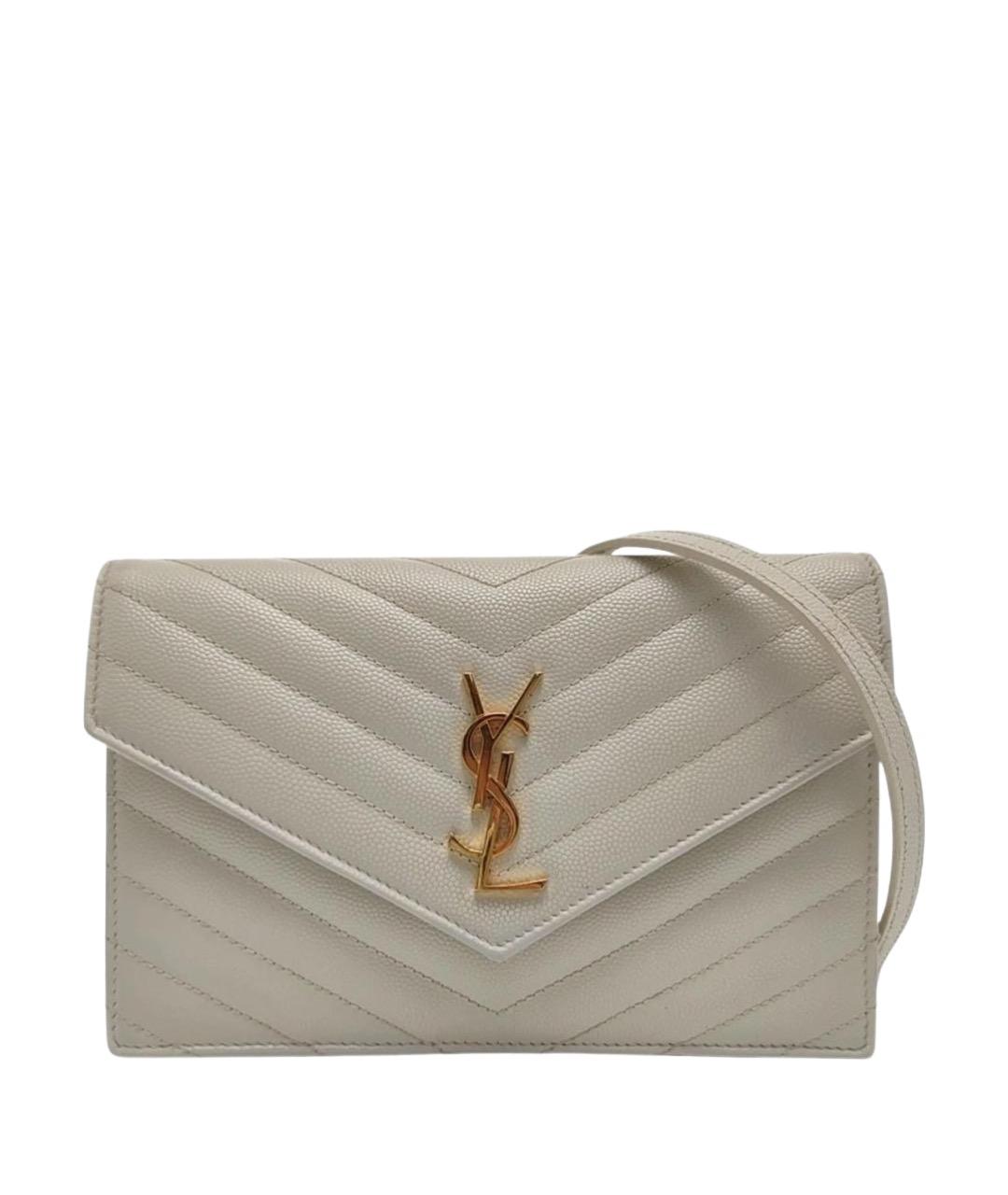 SAINT LAURENT Бежевая кожаная сумка через плечо, фото 1