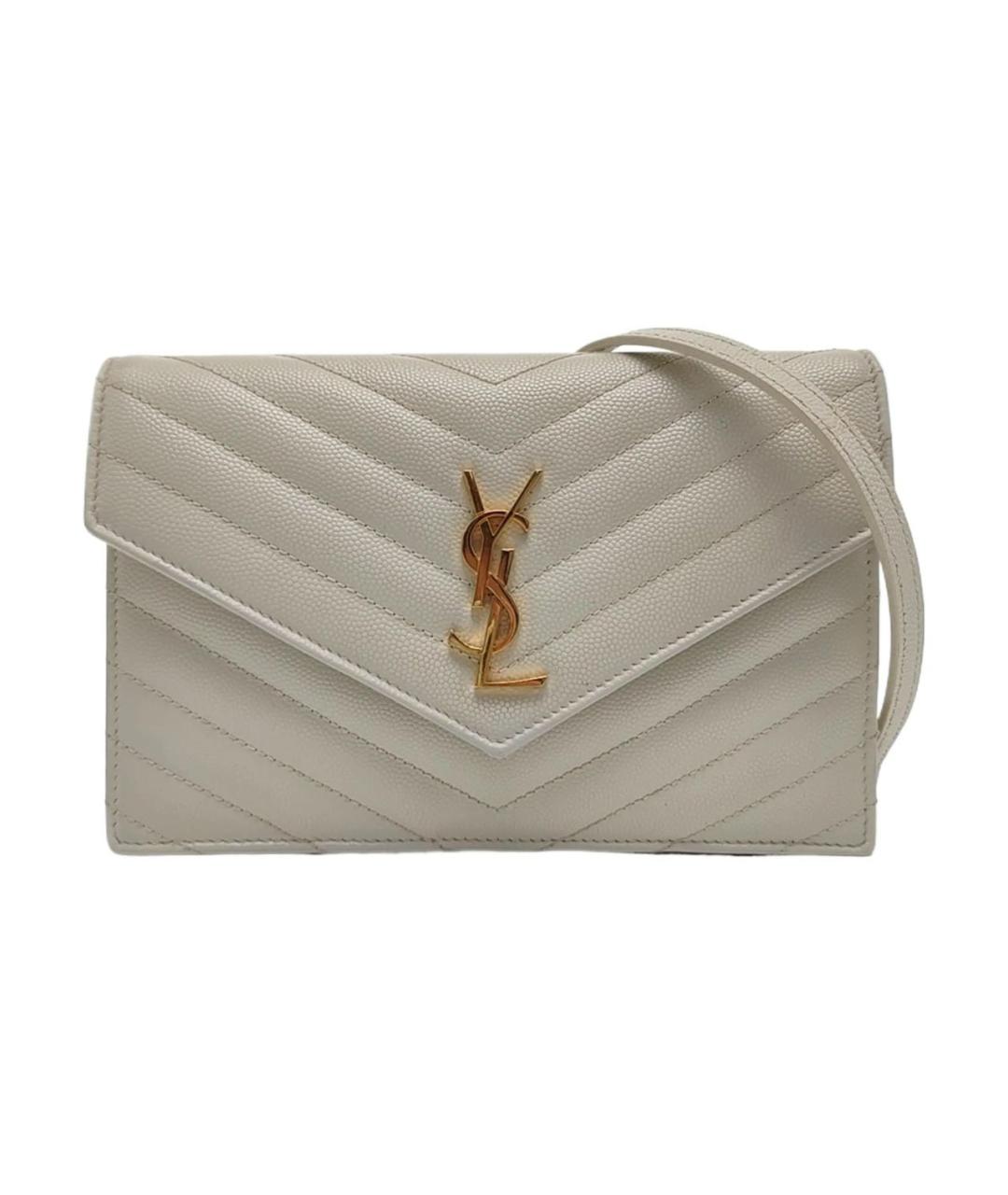 SAINT LAURENT Бежевая кожаная сумка через плечо, фото 9