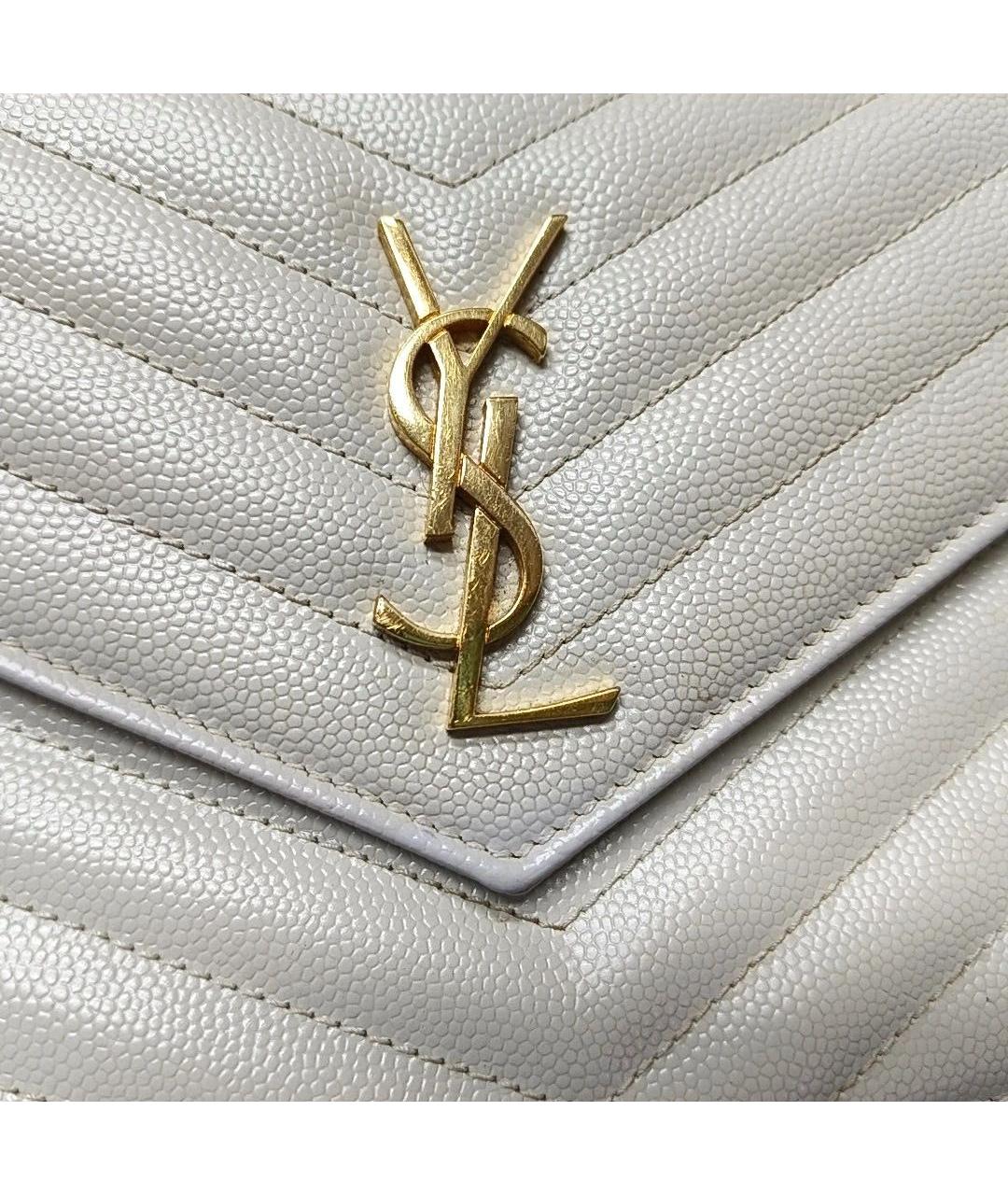 SAINT LAURENT Бежевая кожаная сумка через плечо, фото 6