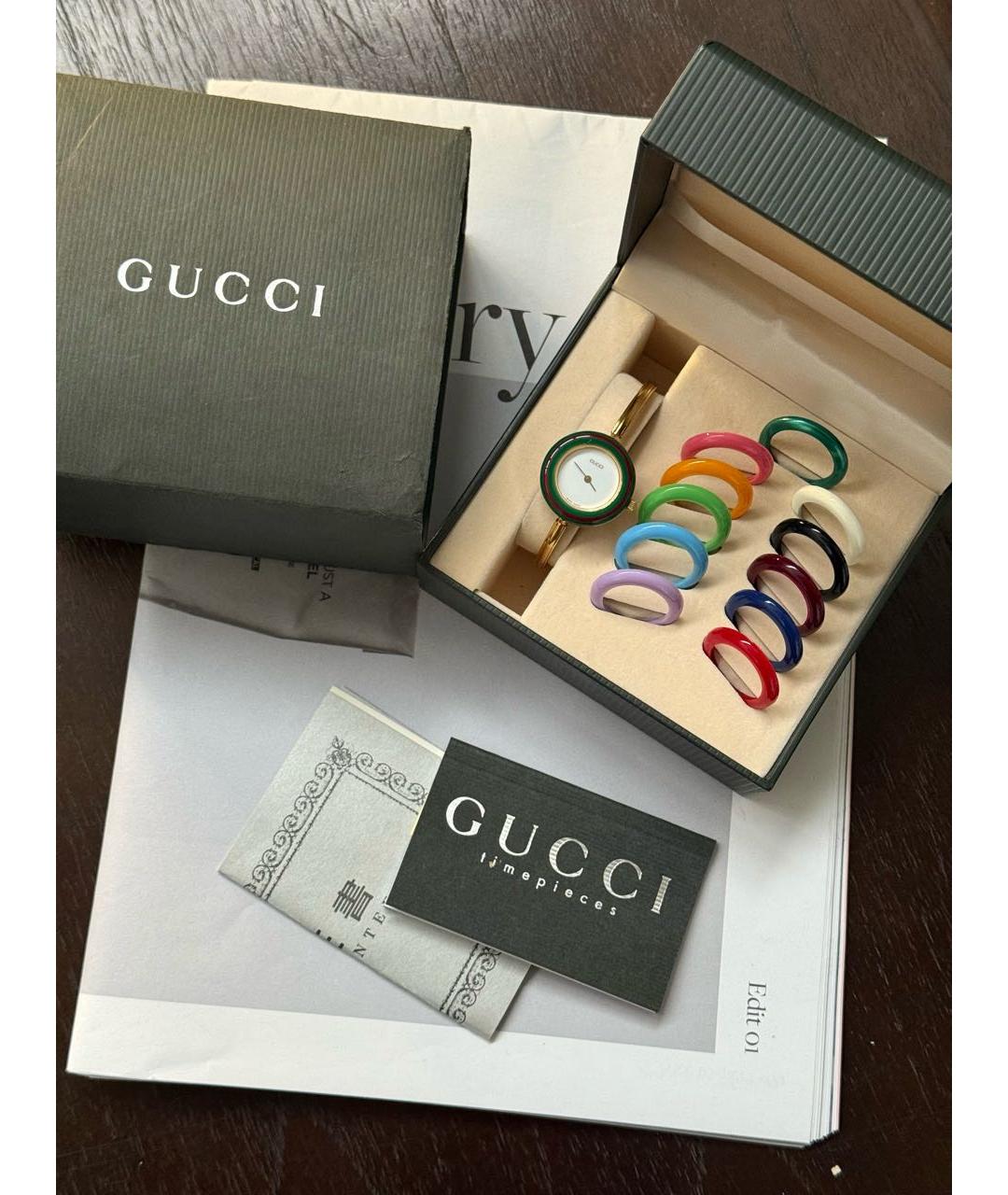 GUCCI Золотые пластиковые часы, фото 3