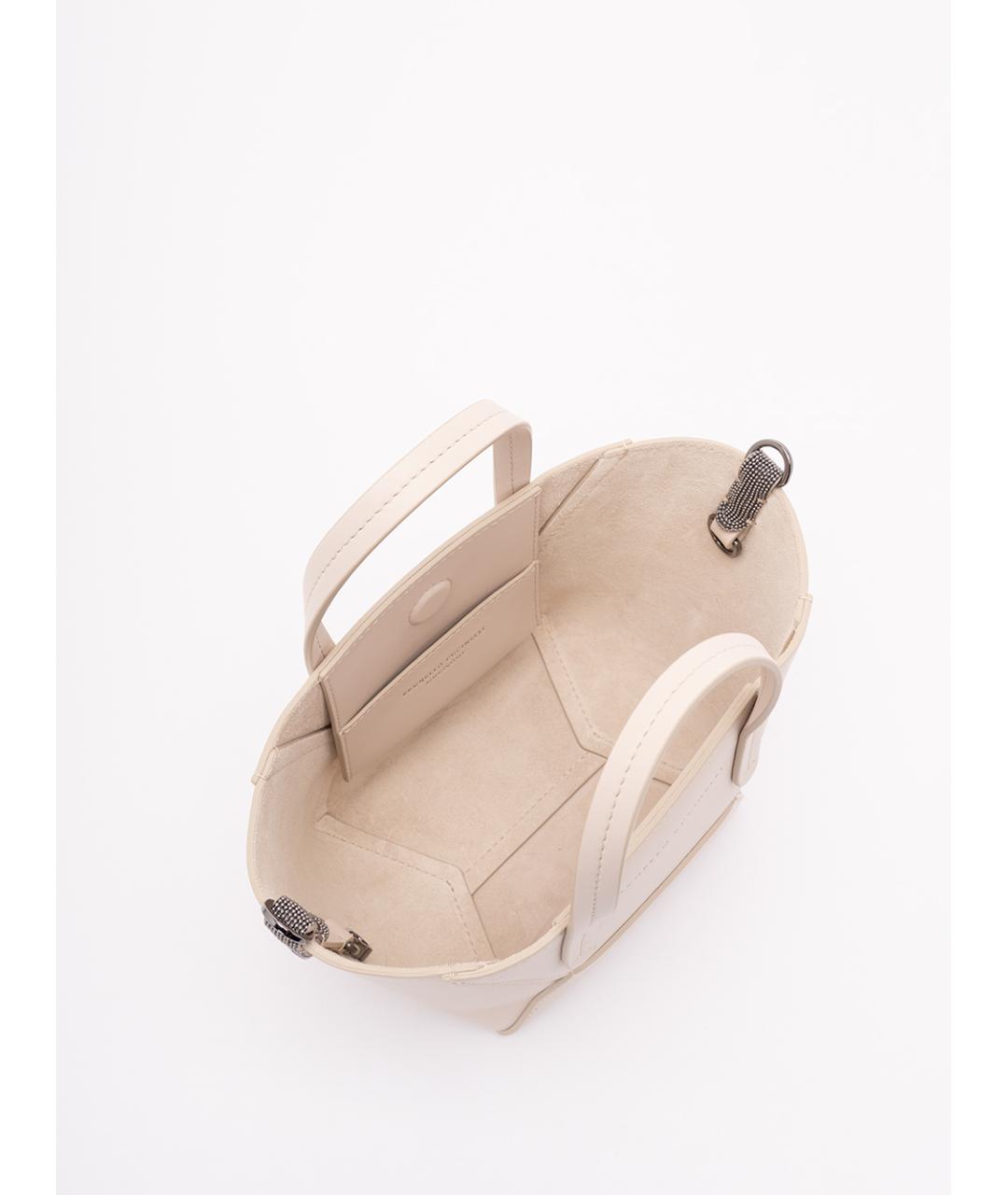 BRUNELLO CUCINELLI Бежевая кожаная сумка тоут, фото 7