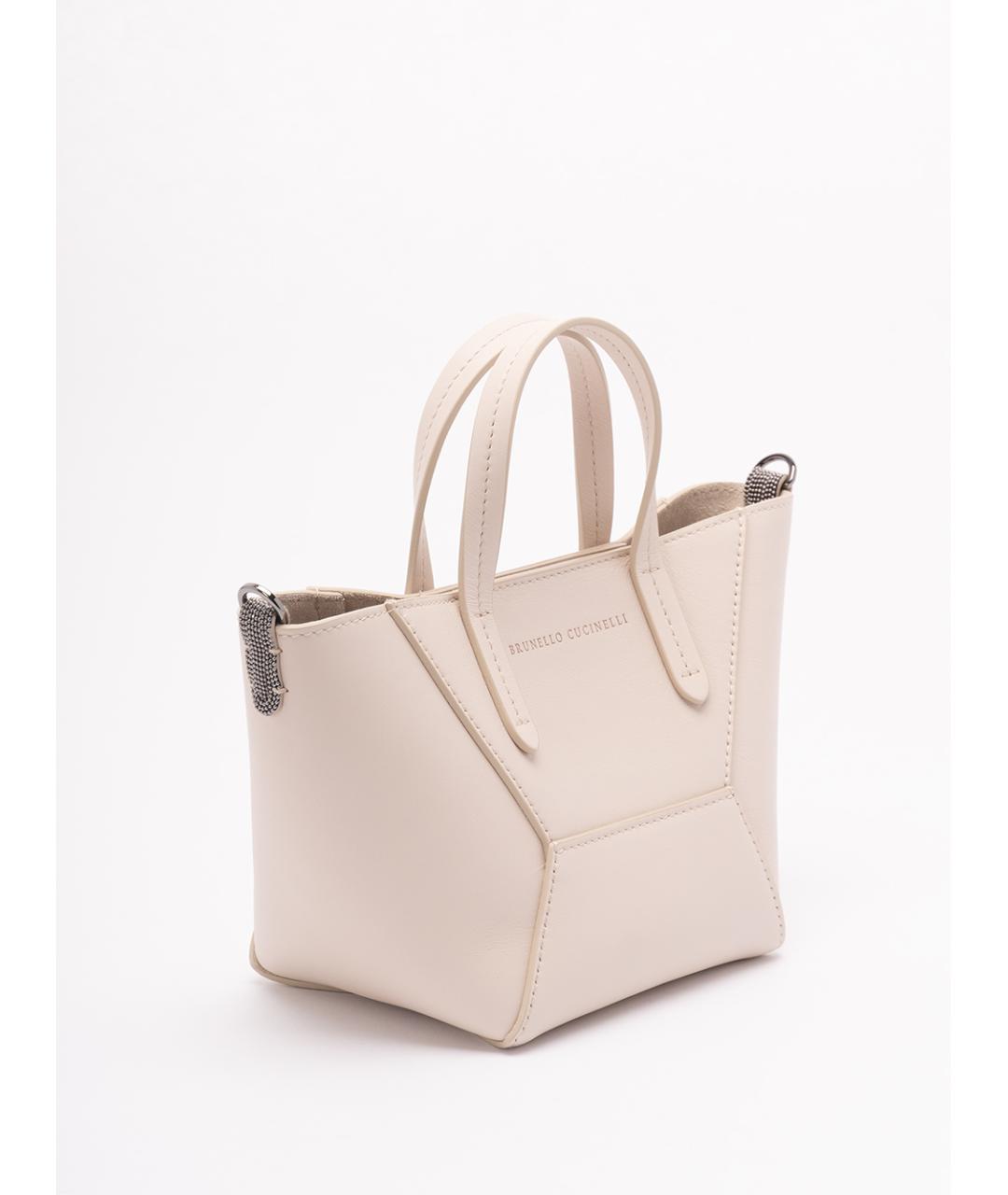 BRUNELLO CUCINELLI Бежевая кожаная сумка тоут, фото 3