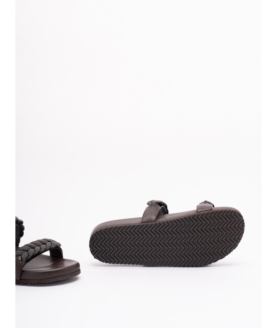 BRUNELLO CUCINELLI Коричневые кожаные шлепанцы, фото 4