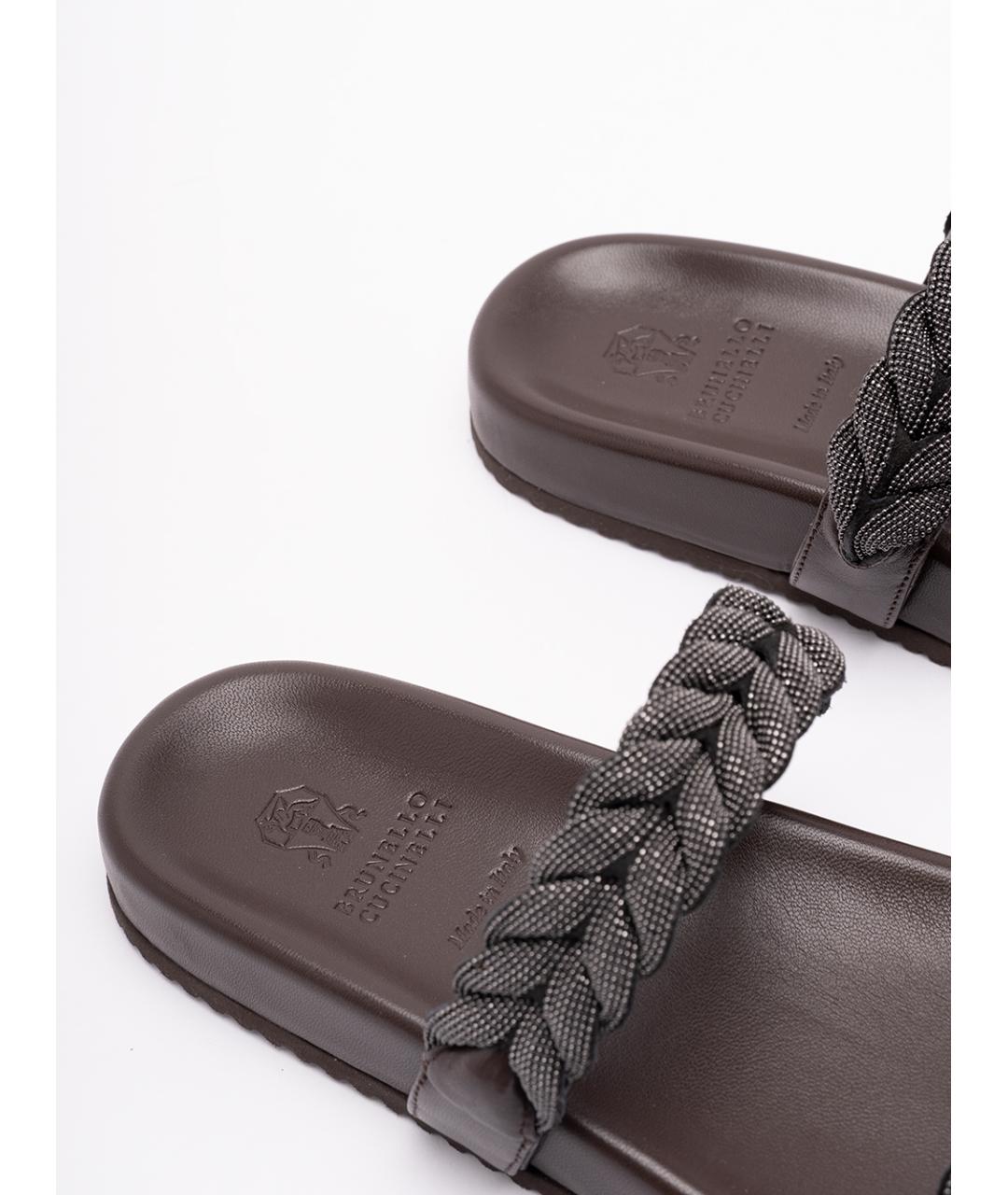 BRUNELLO CUCINELLI Коричневые кожаные шлепанцы, фото 5