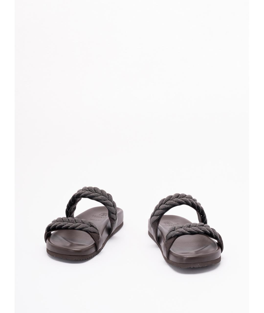 BRUNELLO CUCINELLI Коричневые кожаные шлепанцы, фото 2