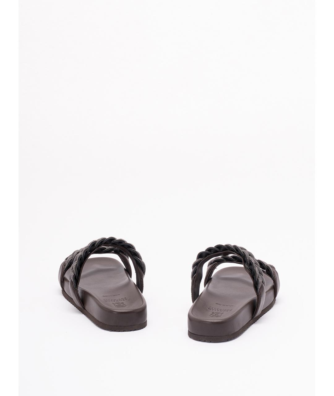 BRUNELLO CUCINELLI Коричневые кожаные шлепанцы, фото 3