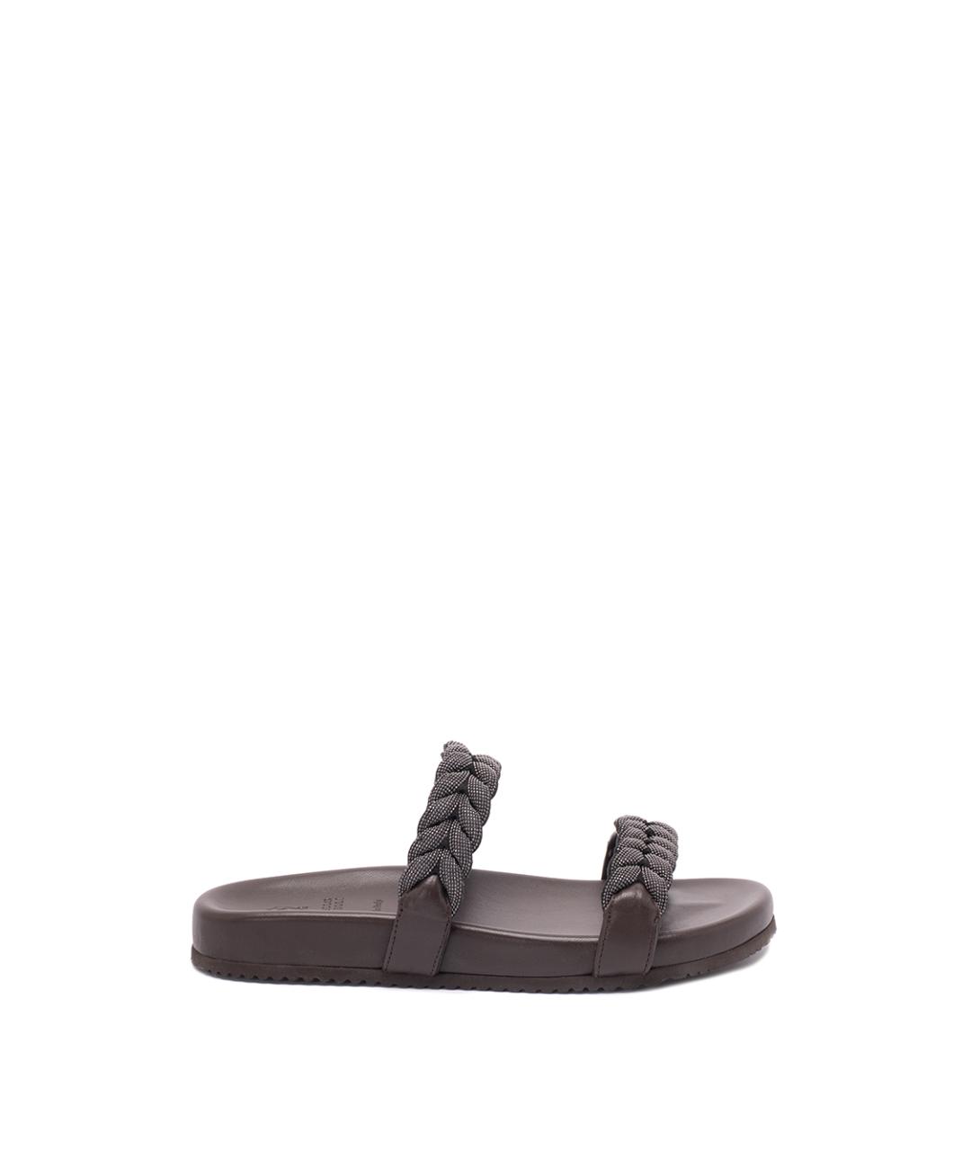 BRUNELLO CUCINELLI Коричневые кожаные шлепанцы, фото 6