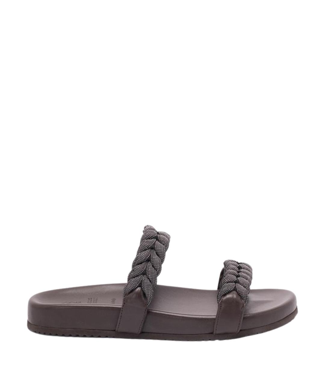 BRUNELLO CUCINELLI Коричневые кожаные шлепанцы, фото 1