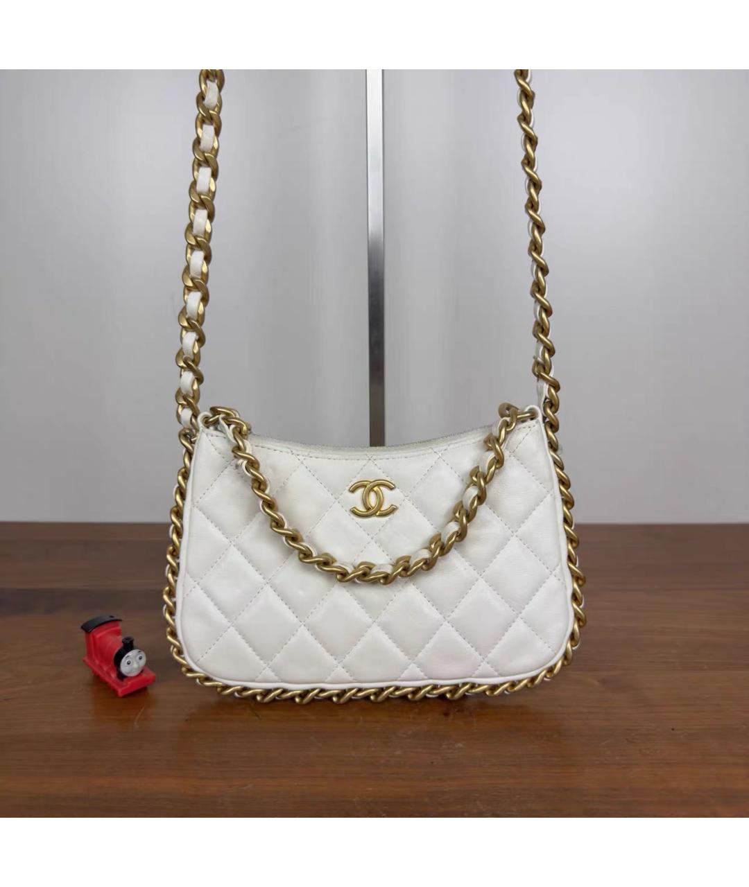 CHANEL Белая кожаная сумка через плечо, фото 7