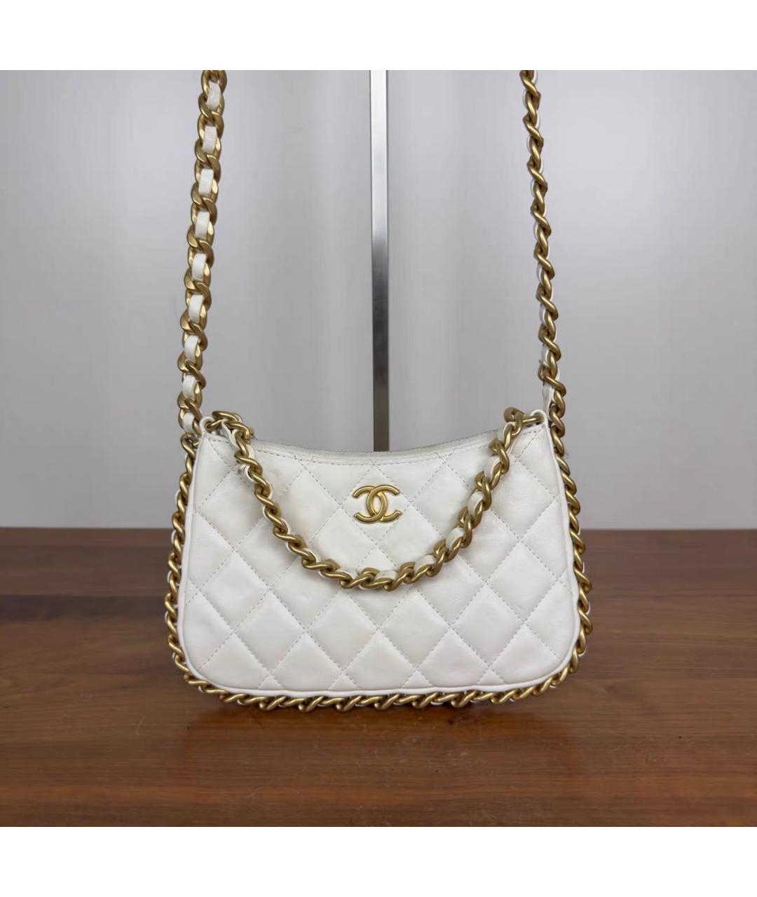 CHANEL Белая кожаная сумка через плечо, фото 2