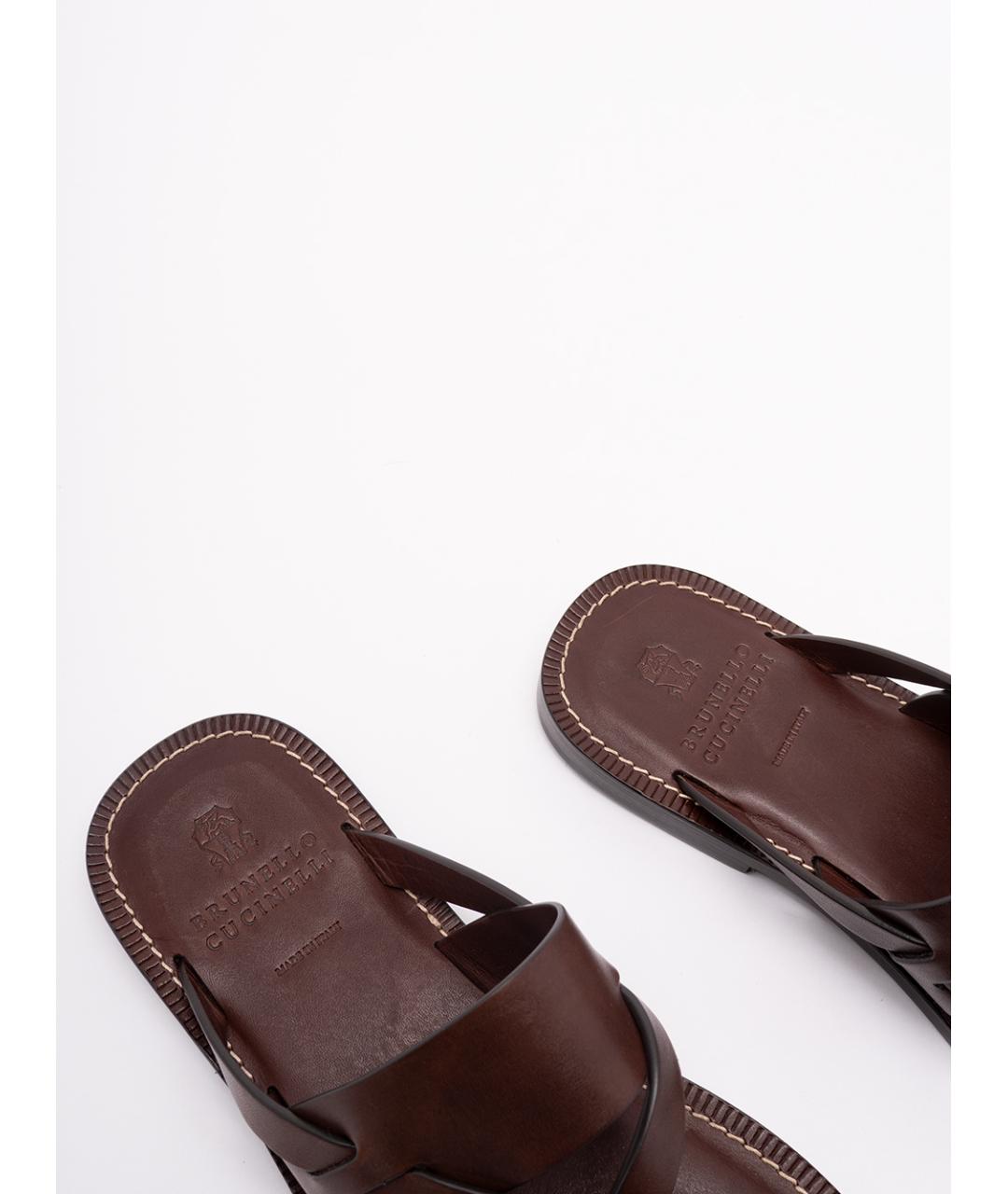 BRUNELLO CUCINELLI Коричневые кожаные шлепанцы, фото 5