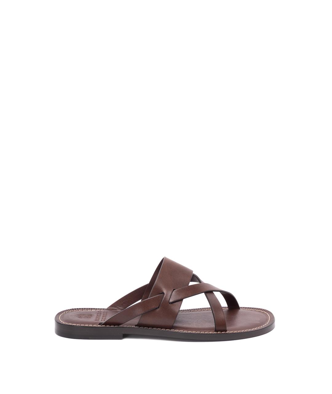 BRUNELLO CUCINELLI Коричневые кожаные шлепанцы, фото 6