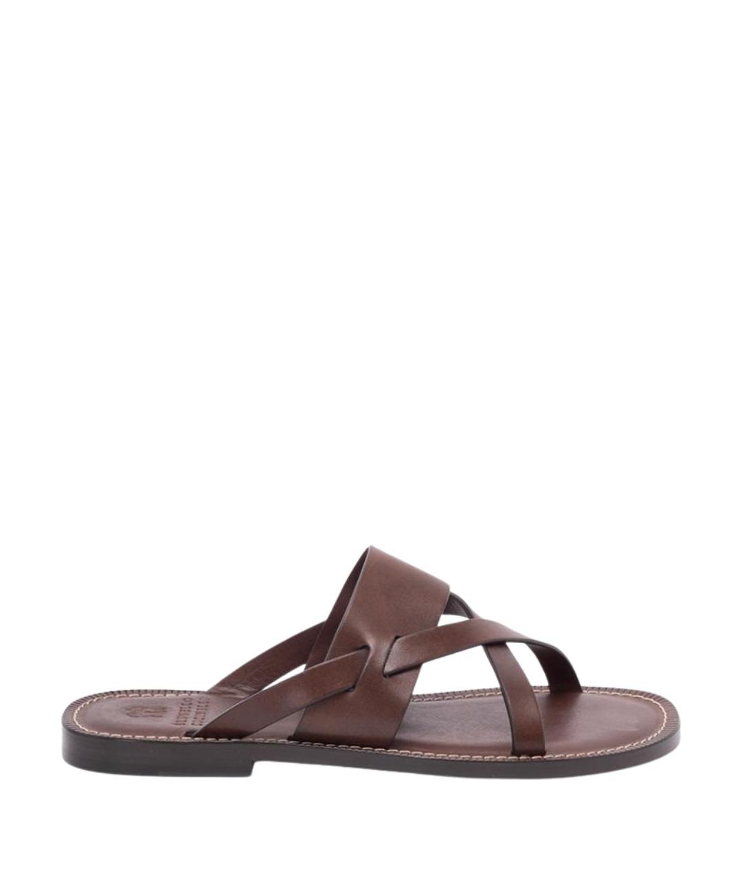 BRUNELLO CUCINELLI Коричневые кожаные шлепанцы, фото 1
