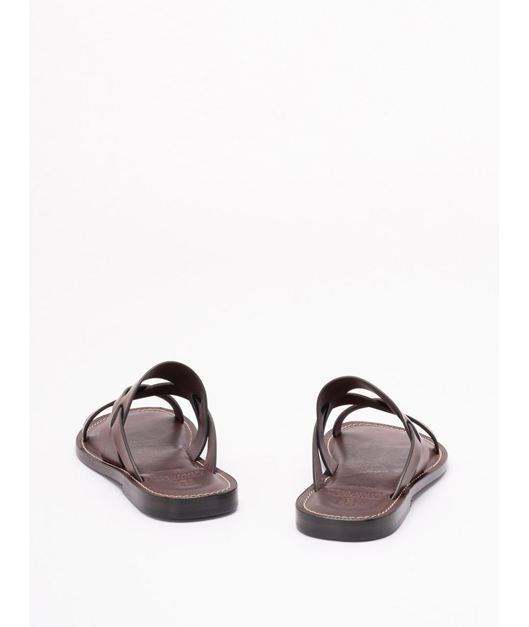 BRUNELLO CUCINELLI Коричневые кожаные шлепанцы, фото 3