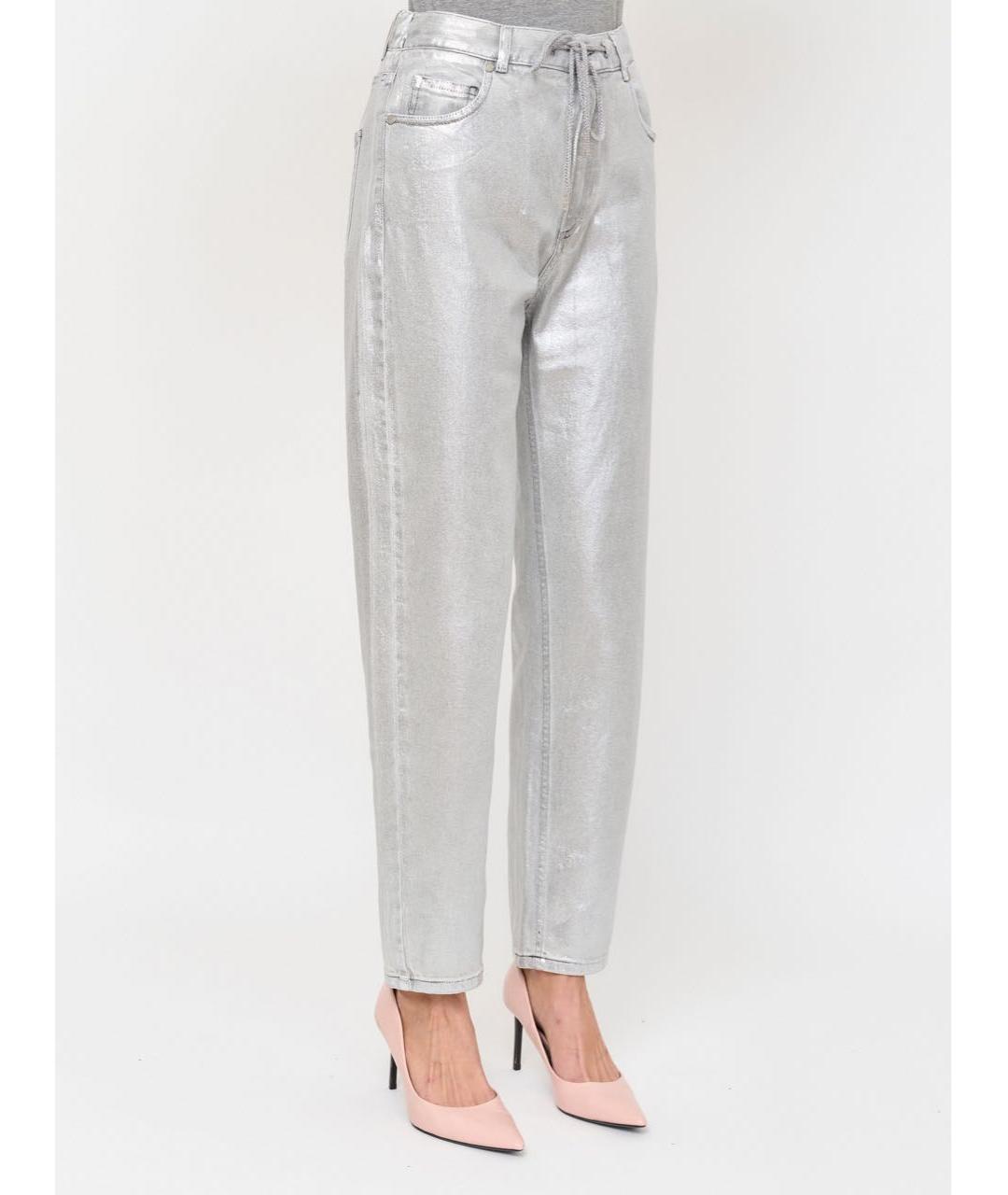 PANICALE Серебряные хлопко-эластановые джинсы слим, фото 3