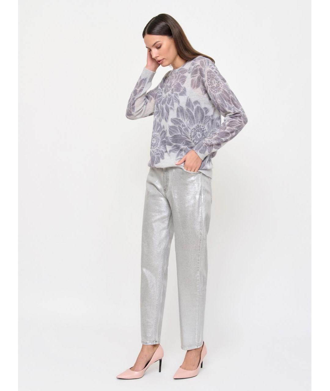 PANICALE Серебряные хлопко-эластановые джинсы слим, фото 5