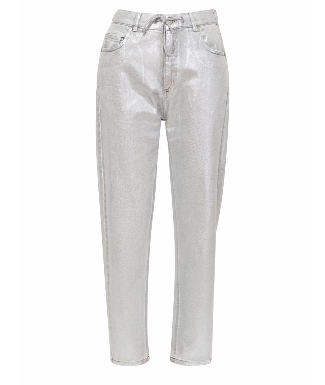 PANICALE Серебряные хлопко-эластановые джинсы слим, фото 1