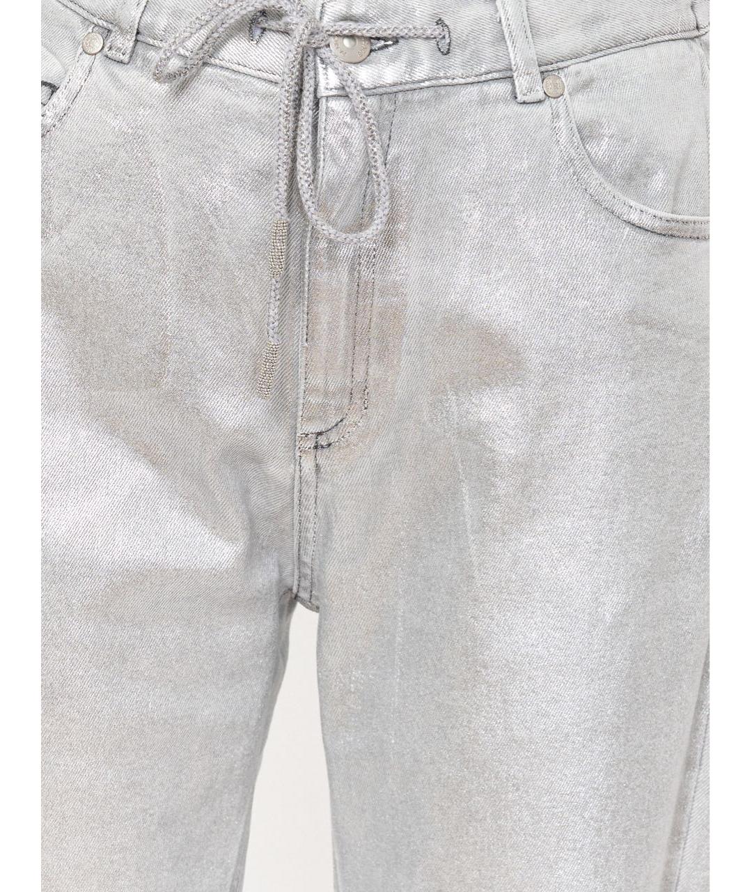 PANICALE Серебряные хлопко-эластановые джинсы слим, фото 4