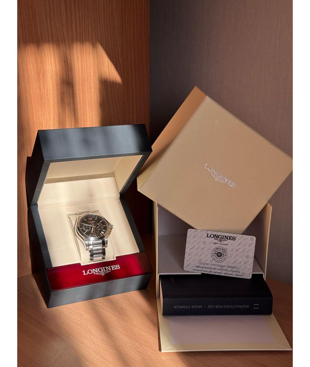 LONGINES Черные стальные часы, фото 4