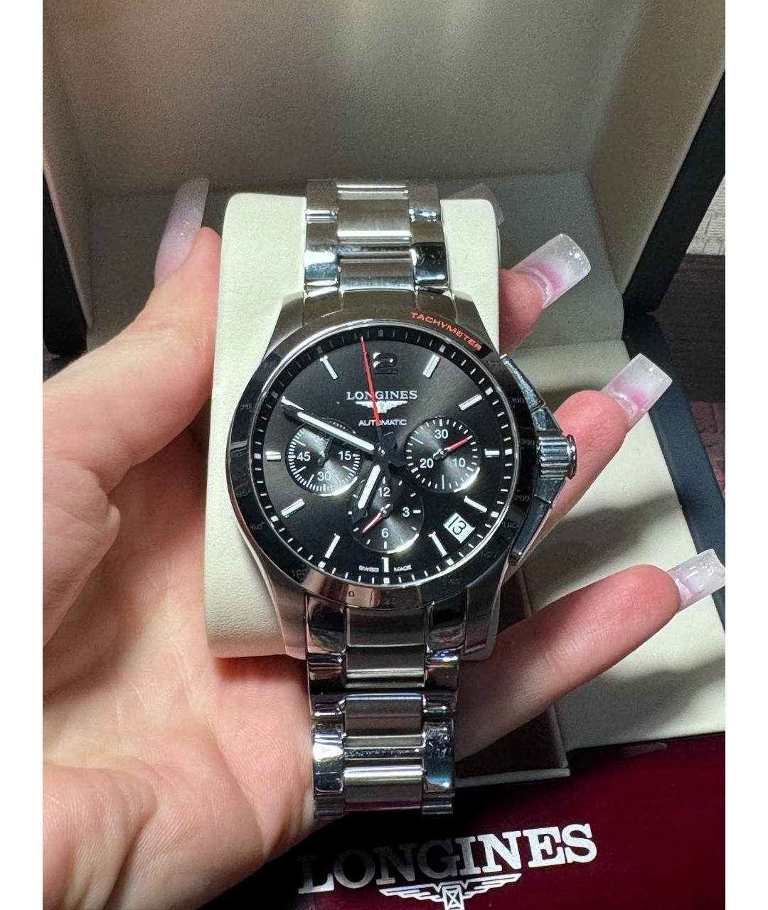 LONGINES Черные стальные часы, фото 6