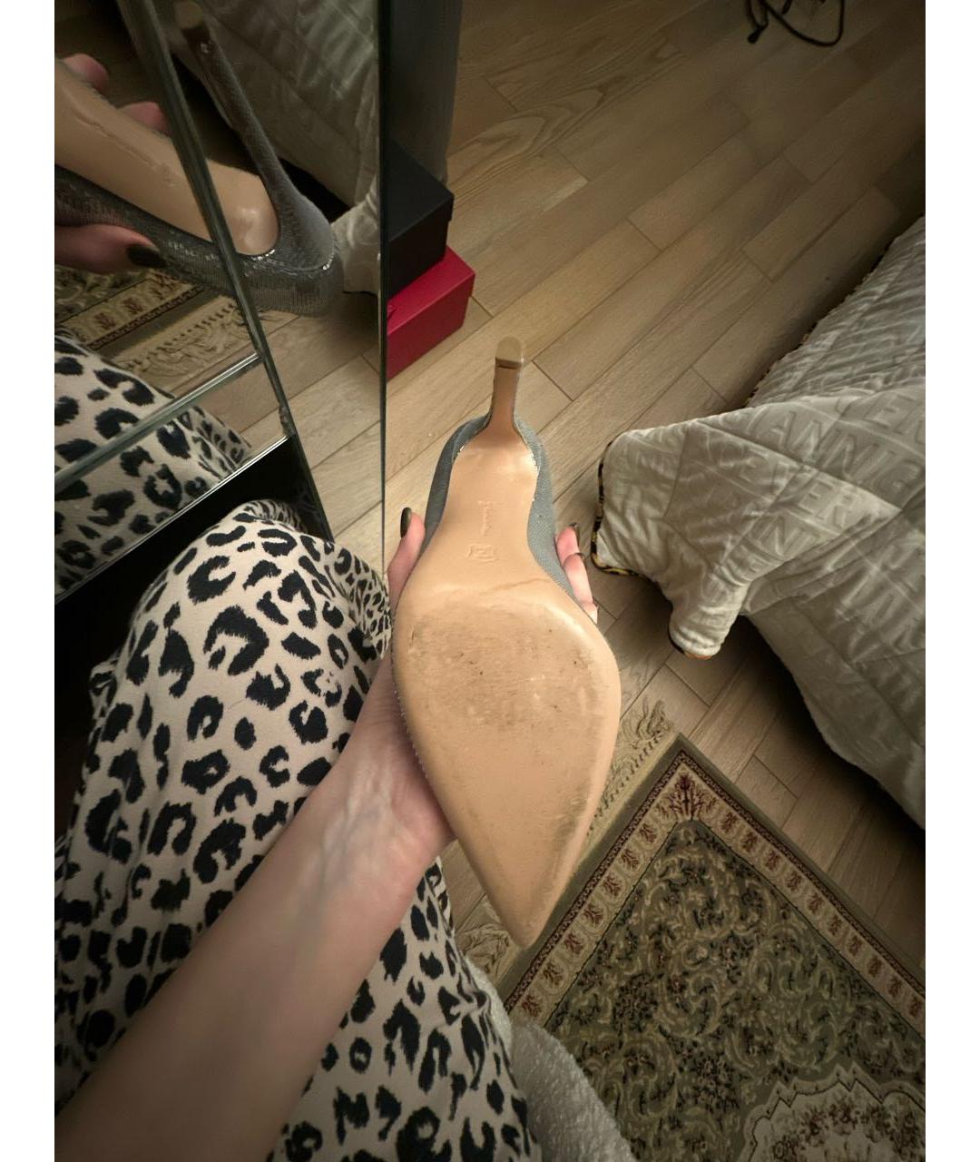 GIANVITO ROSSI Серебряные текстильные туфли, фото 6