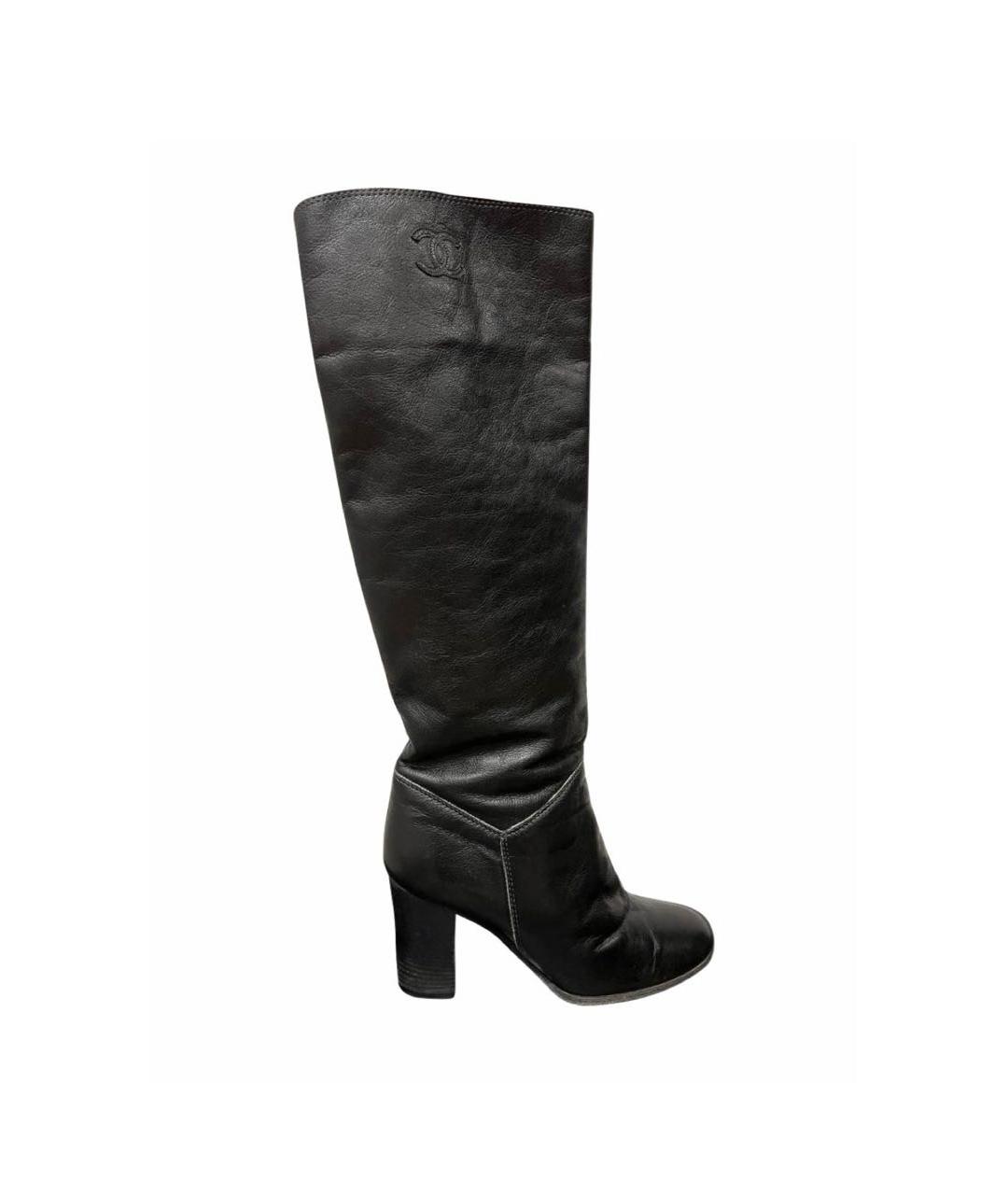 CHANEL Черные кожаные сапоги, фото 9