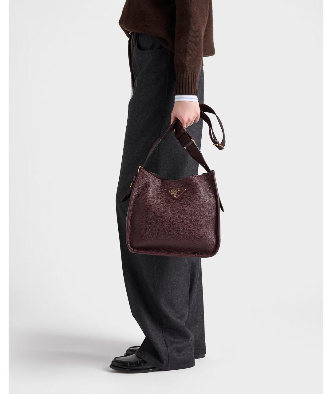 PRADA Бордовая кожаная сумка через плечо, фото 2