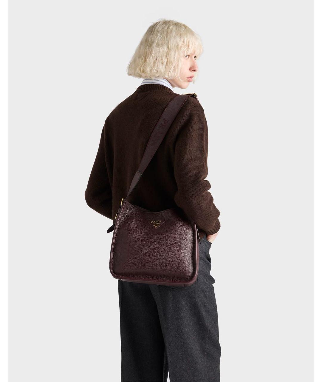 PRADA Бордовая кожаная сумка через плечо, фото 6
