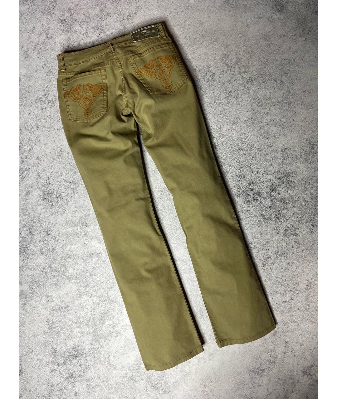 ETRO Хаки хлопко-эластановые прямые джинсы, фото 2