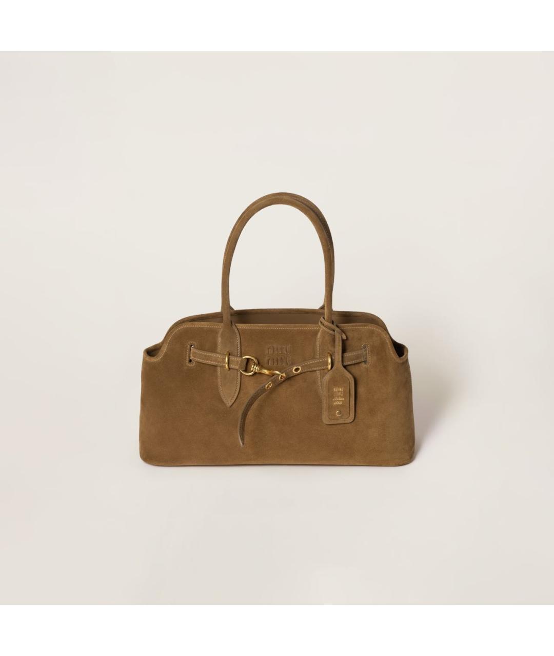 MIU MIU Коричневая замшевая сумка с короткими ручками, фото 6